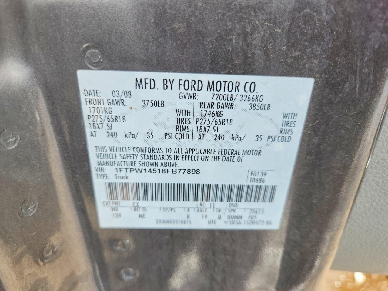 2008 Ford F150 Supercrew Gray vin: 1FTPW14518FB77898