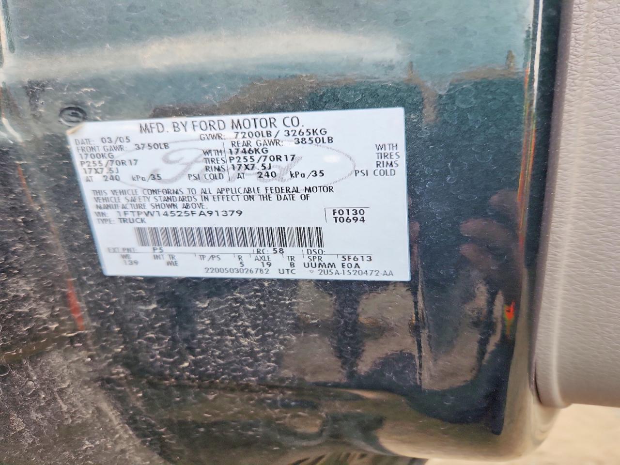 2005 Ford F150 Supercrew Green vin: 1FTPW14525FA91379