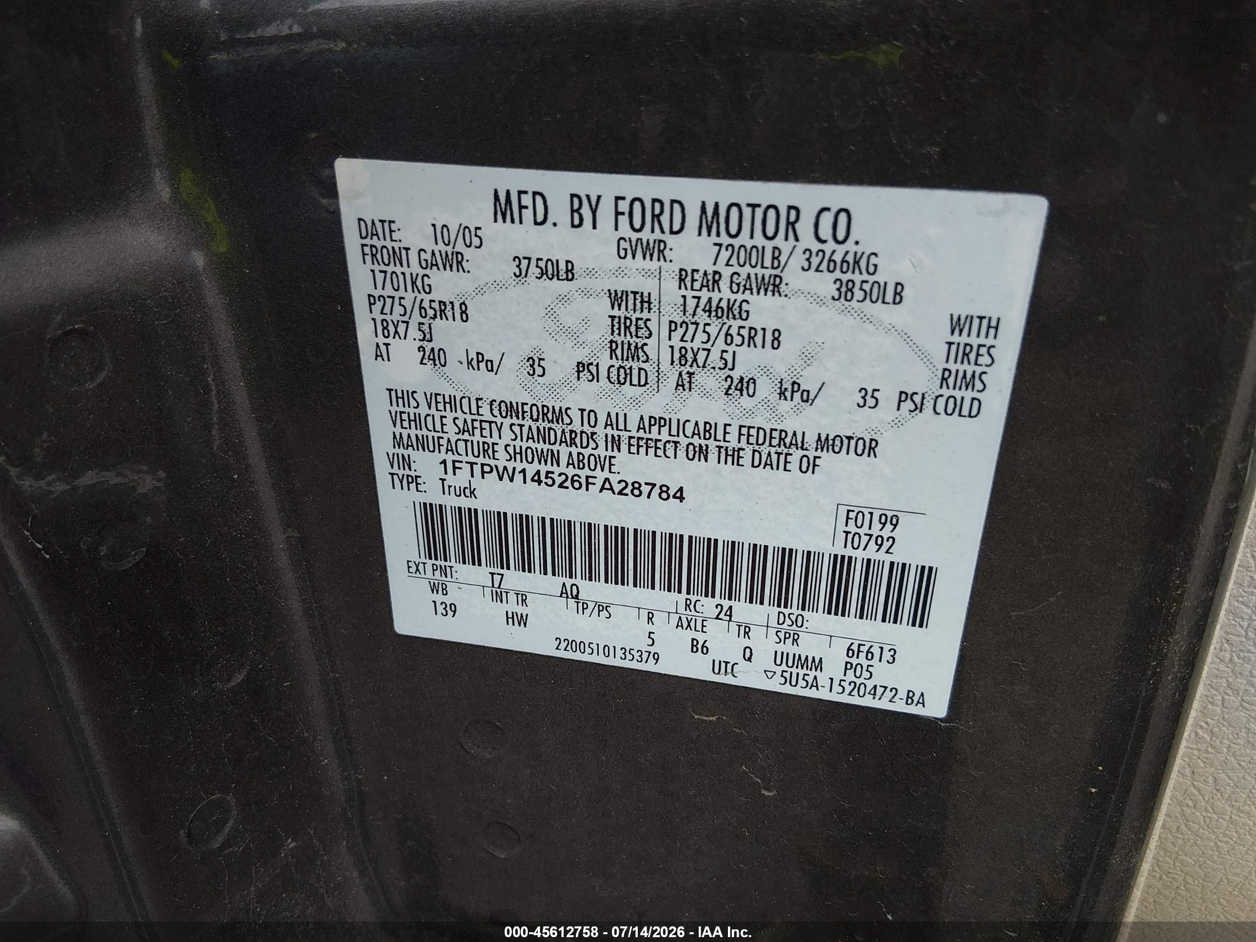 2006 Ford F-150 Fx4/lariat/xlt Gray vin: 1FTPW14526FA28784
