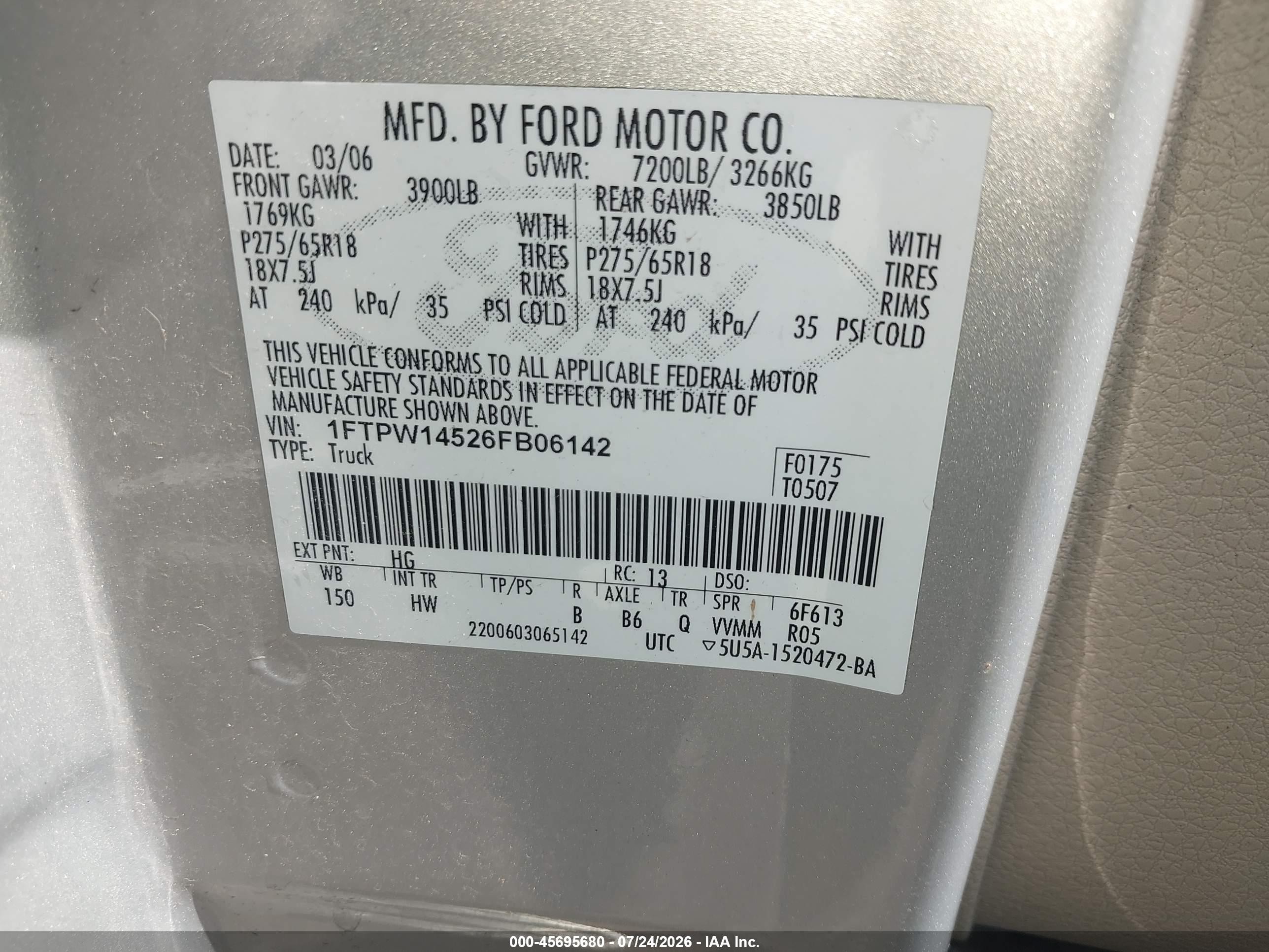 2006 Ford F-150 Fx4/lariat/xlt Gray vin: 1FTPW14526FB06142