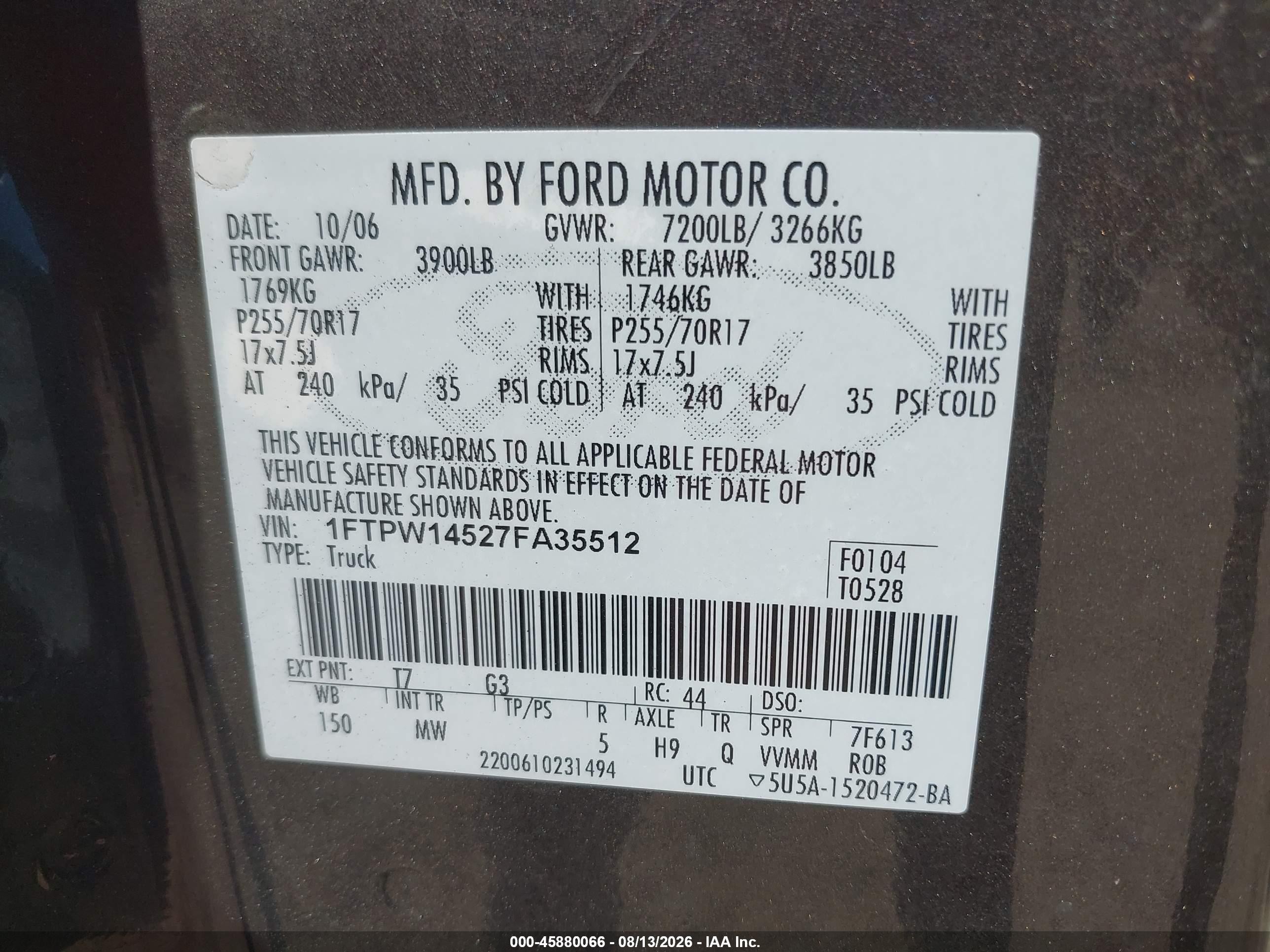 2007 Ford F-150 Fx4/lariat/xlt Gray vin: 1FTPW14527FA35512