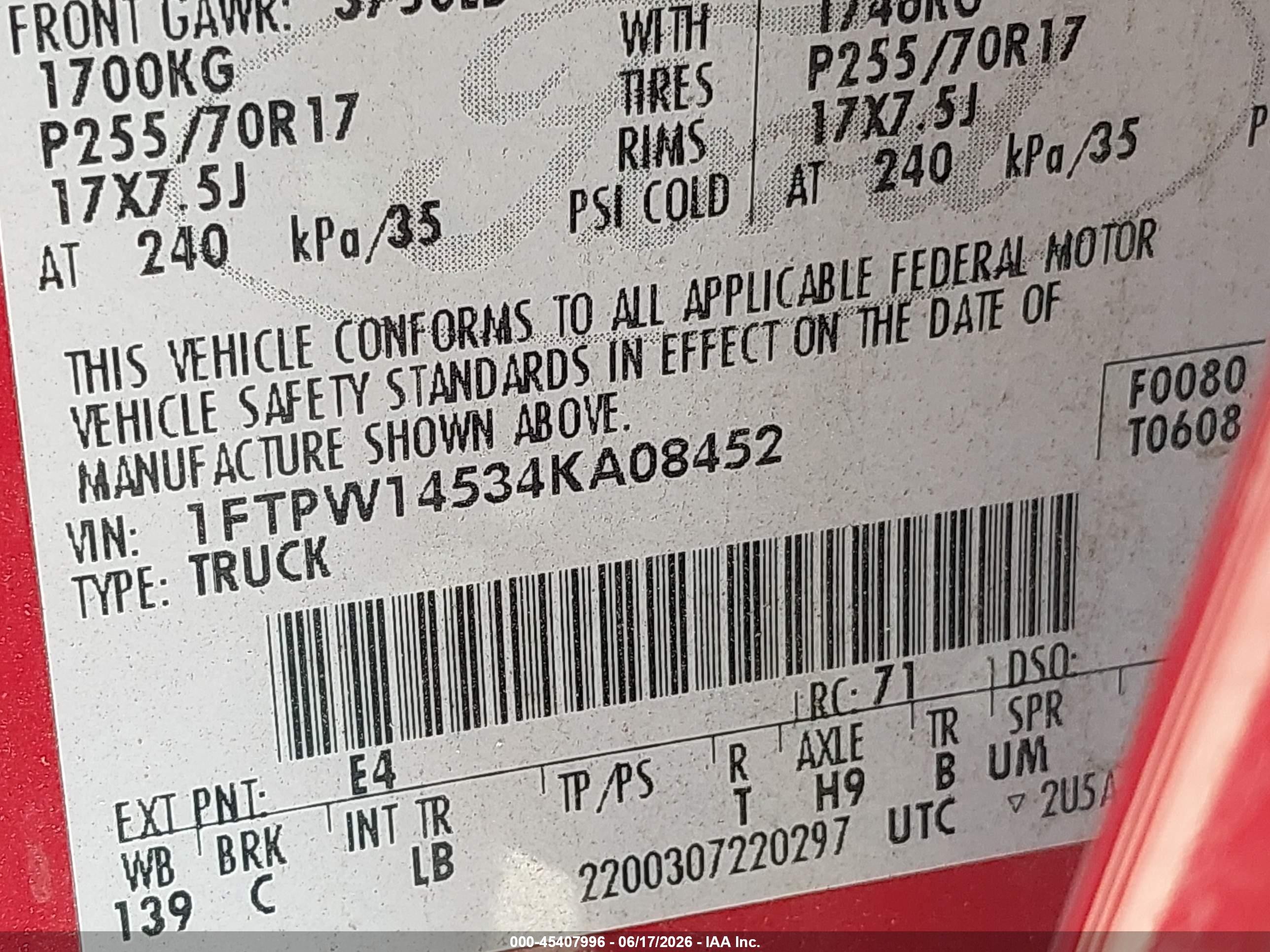 2004 Ford F-150 Fx4/lariat/xlt Red vin: 1FTPW14534KA08452