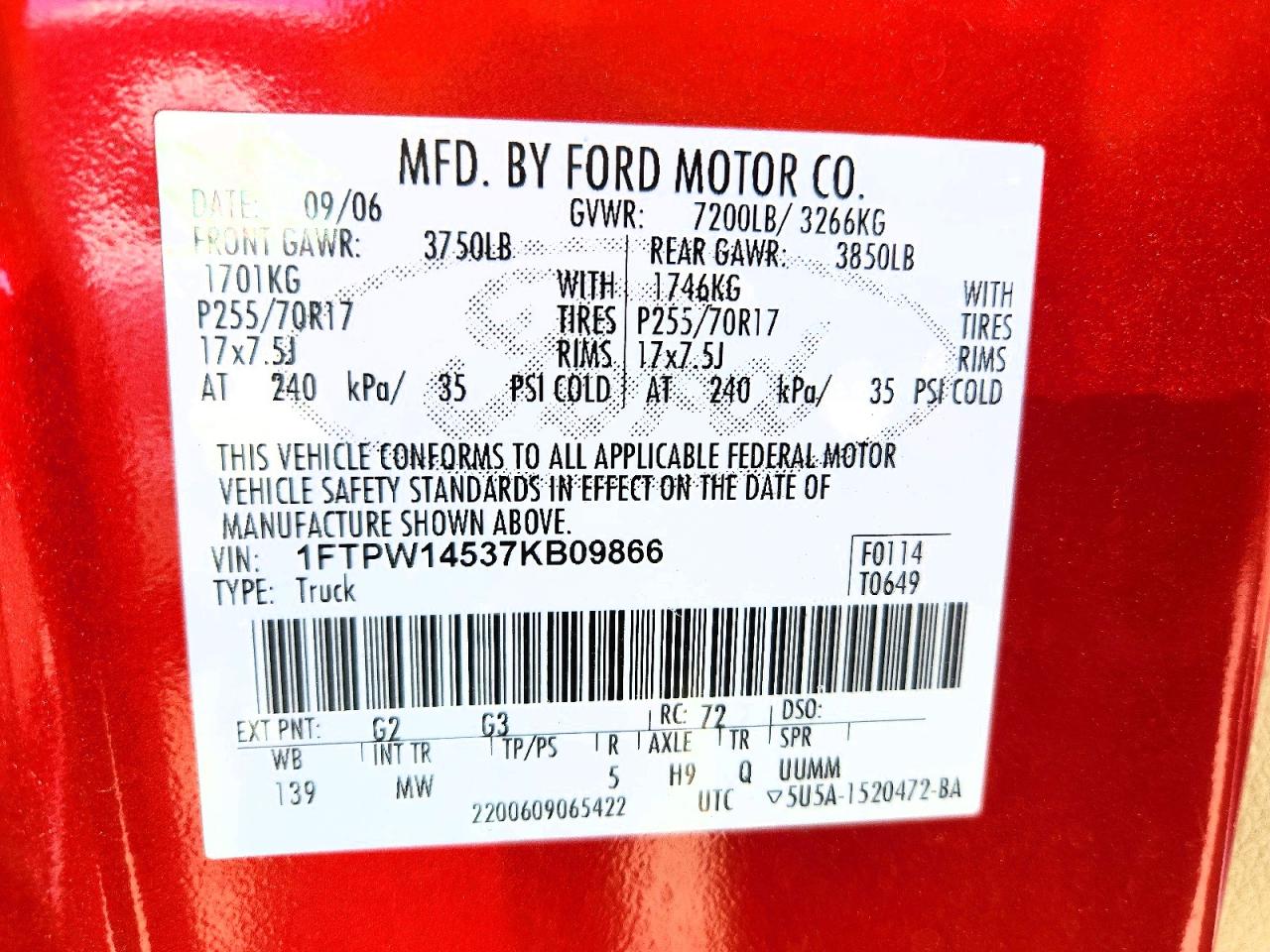 2007 Ford F150 Supercrew Красный vin: 1FTPW14537KB09866