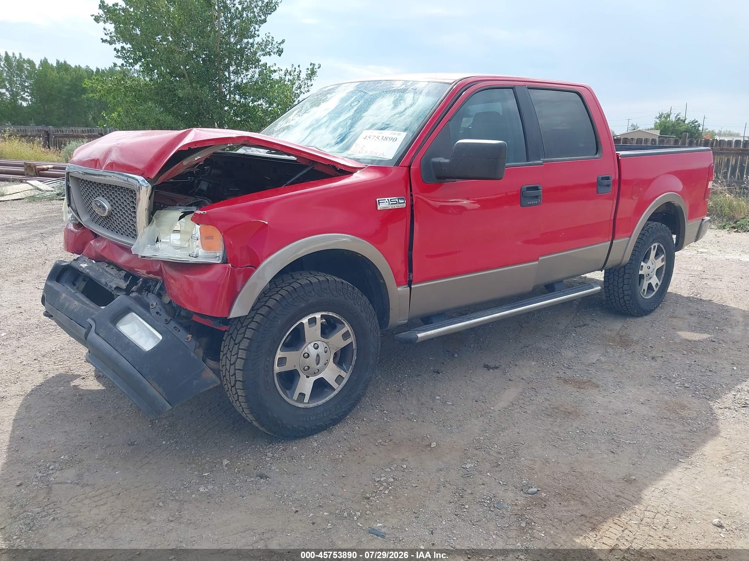 2005 Ford F-150 Fx4/lariat/xlt Red vin: 1FTPW14545FA08406
