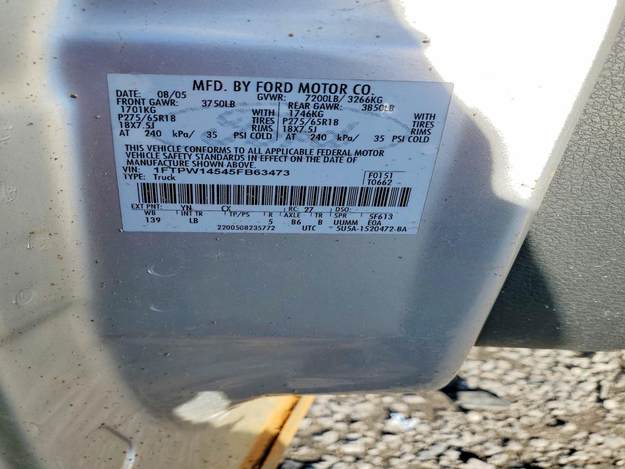 2005 Ford F150 Supercrew Silver vin: 1FTPW14545FB63473