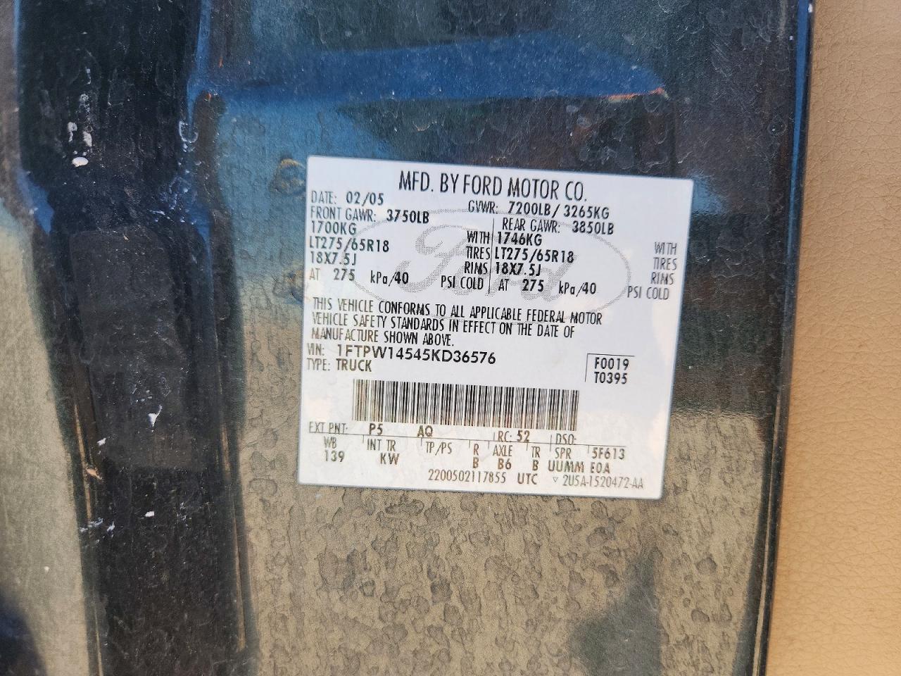 2005 Ford F150 Supercrew Green vin: 1FTPW14545KD36576