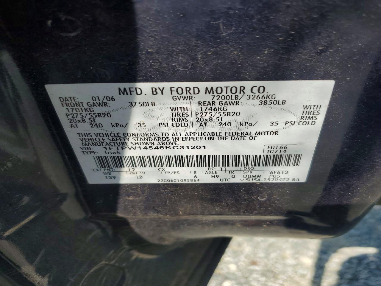 2006 Ford F150 Supercrew Blue vin: 1FTPW14546KC31201