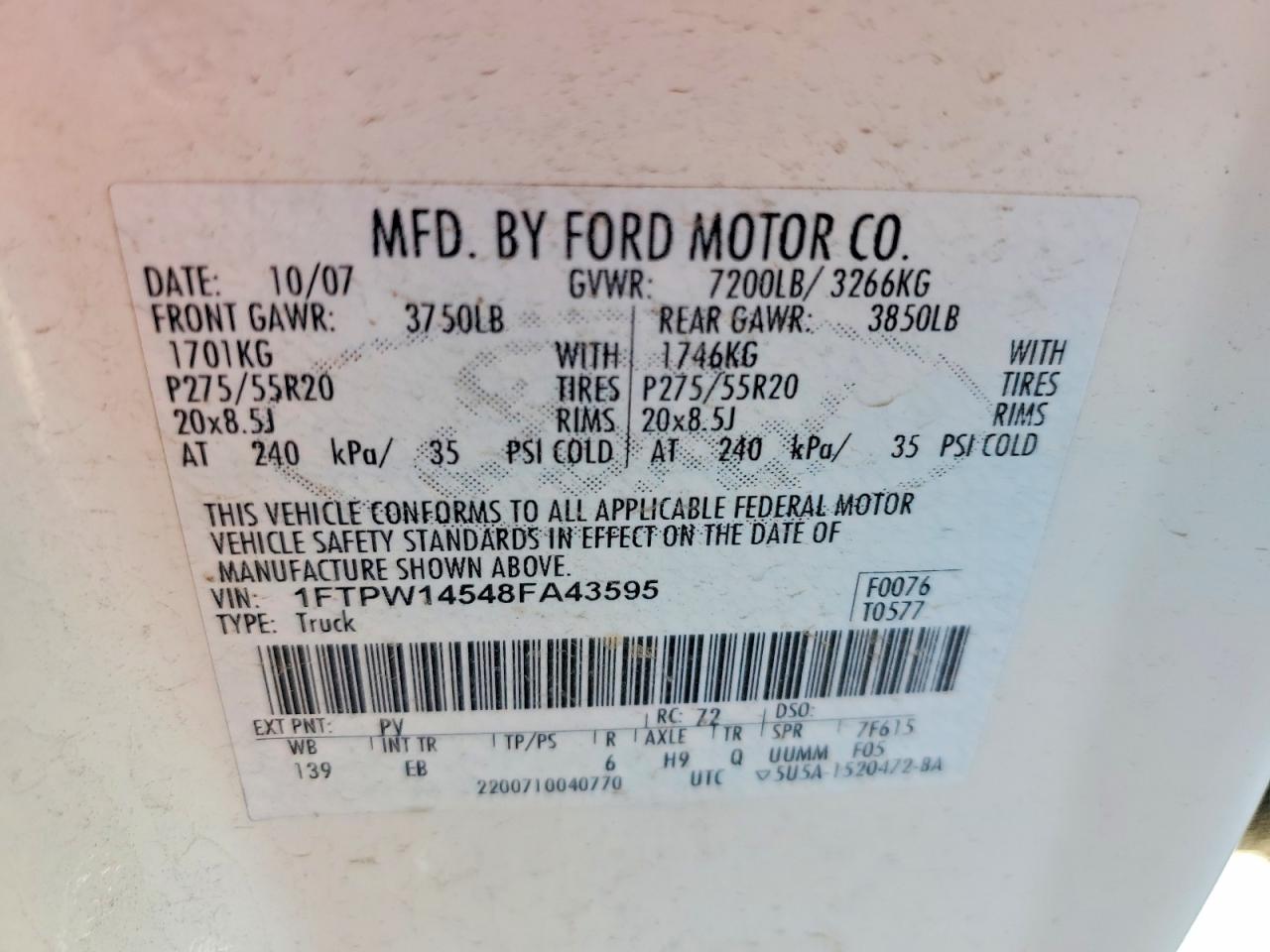 2008 Ford F150 Supercrew Белый vin: 1FTPW14548FA43595