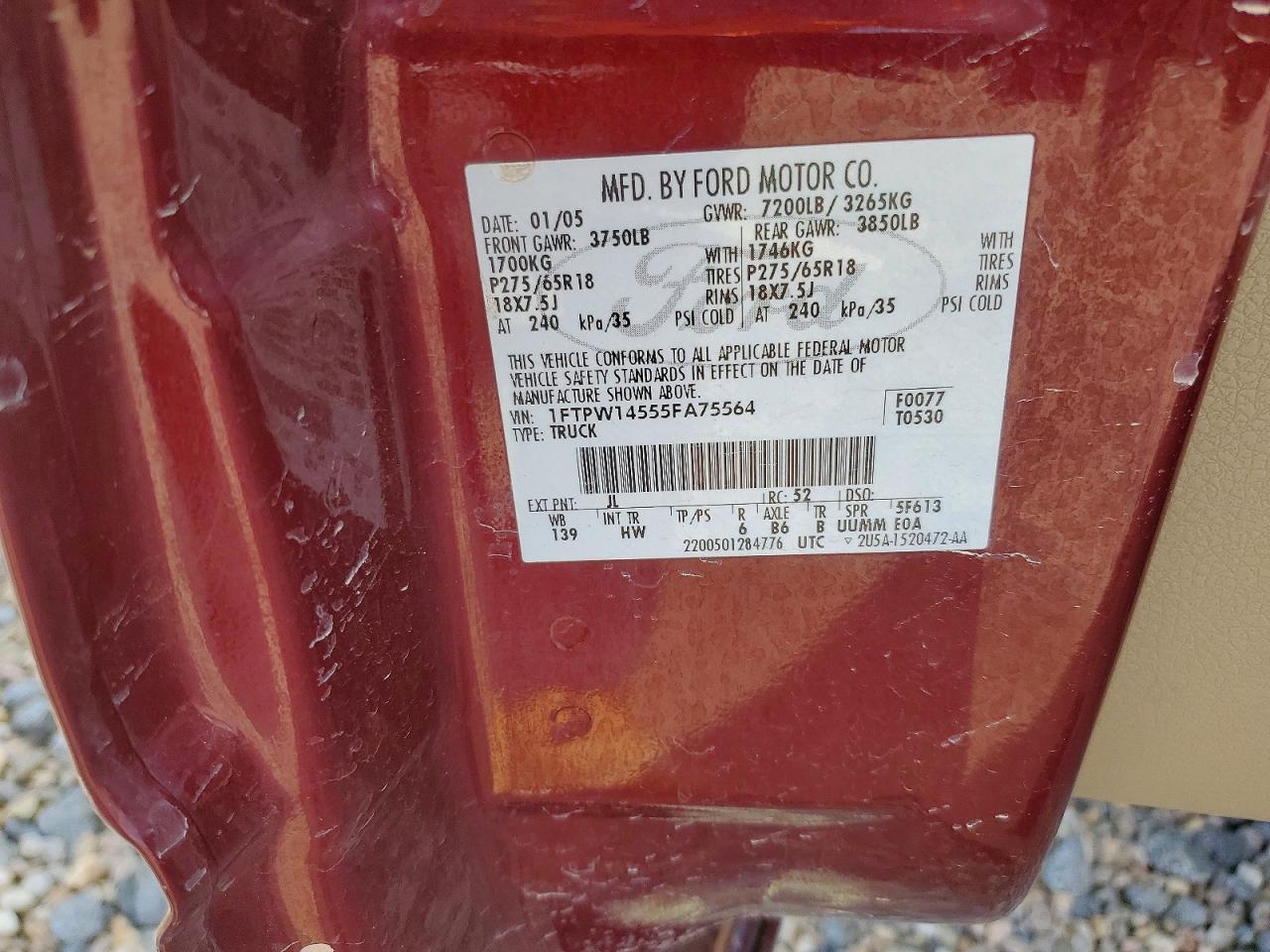 2005 Ford F150 Supercrew Maroon vin: 1FTPW14555FA75564