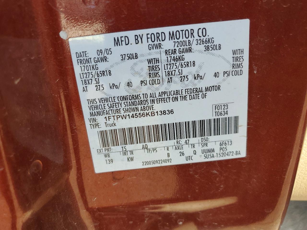 2006 Ford F150 Supercrew Maroon vin: 1FTPW14556KB13836