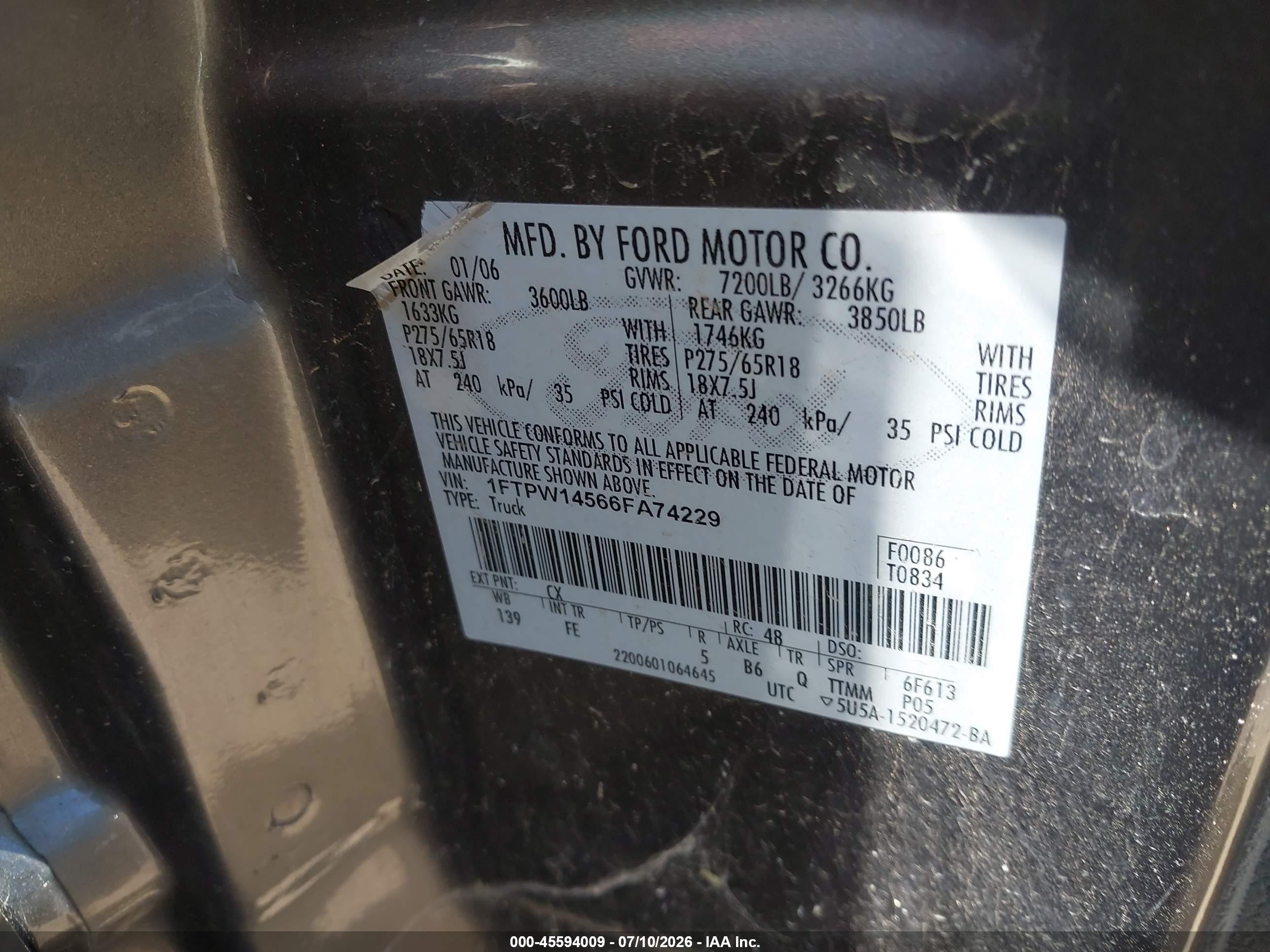 2006 Ford F-150 Fx4/lariat/xlt Gray vin: 1FTPW14566FA74229