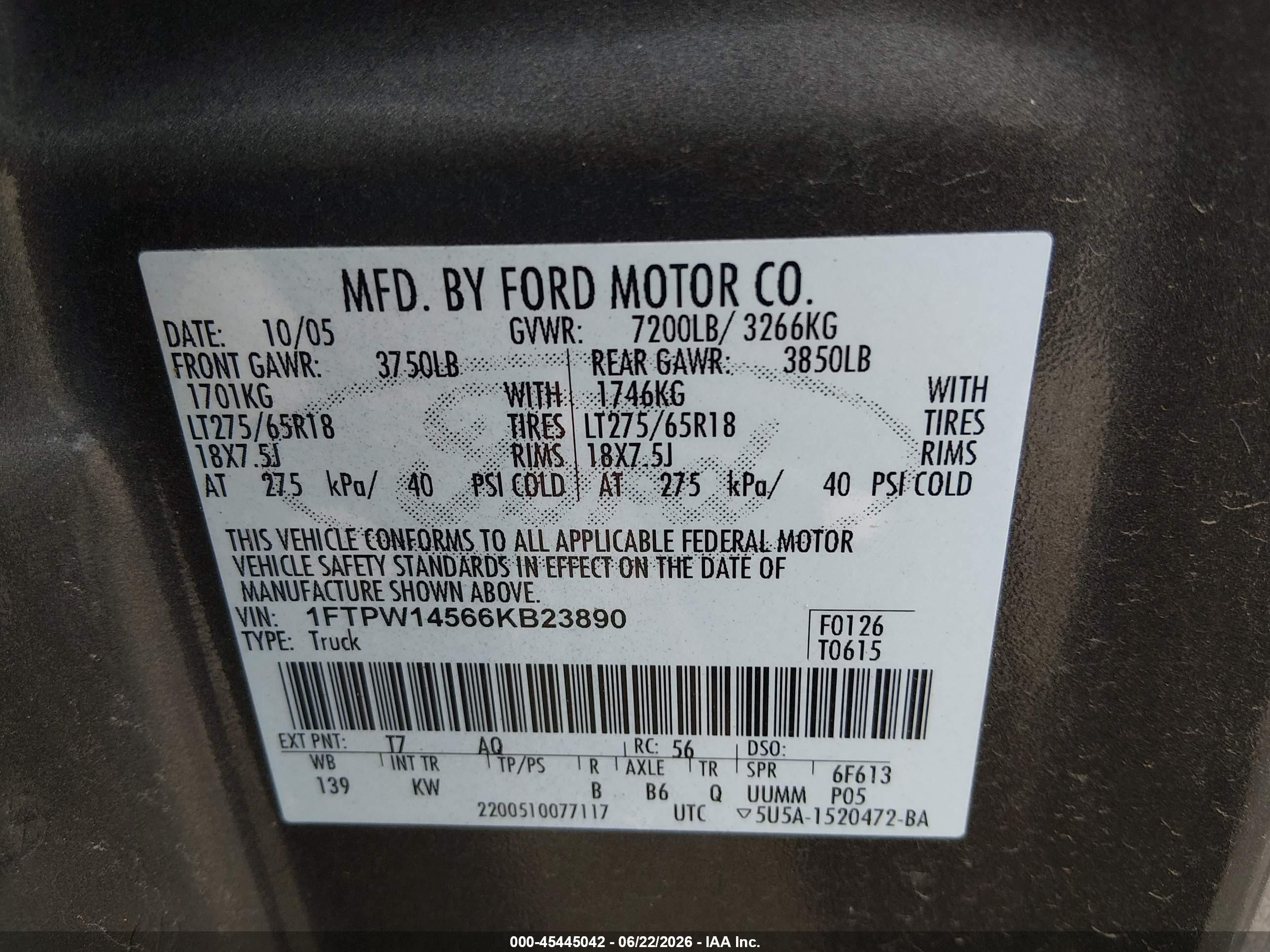 2006 Ford F-150 Fx4/lariat/xlt Brown vin: 1FTPW14566KB23890