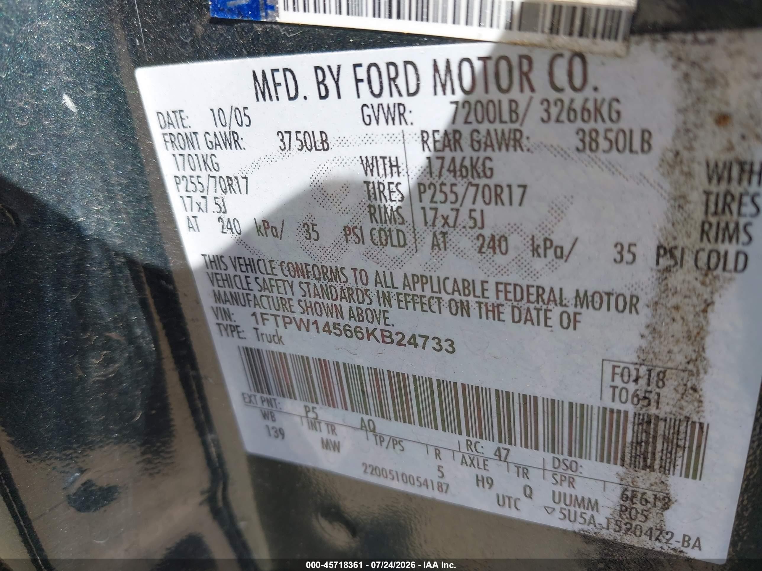 2006 Ford F-150 Fx4/lariat/xlt Gray vin: 1FTPW14566KB24733