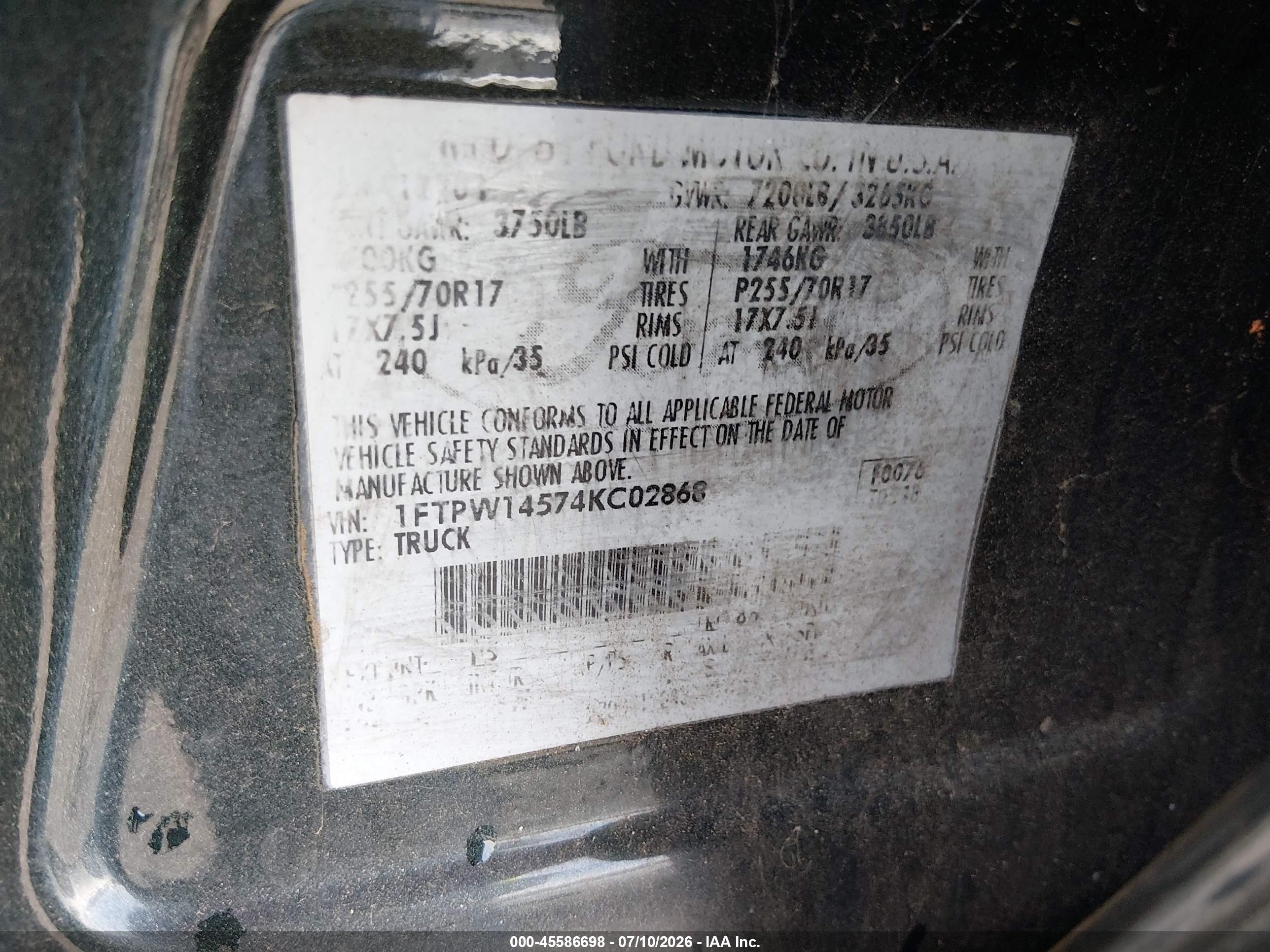2004 Ford F-150 Fx4/lariat/xlt Green vin: 1FTPW14574KC02868