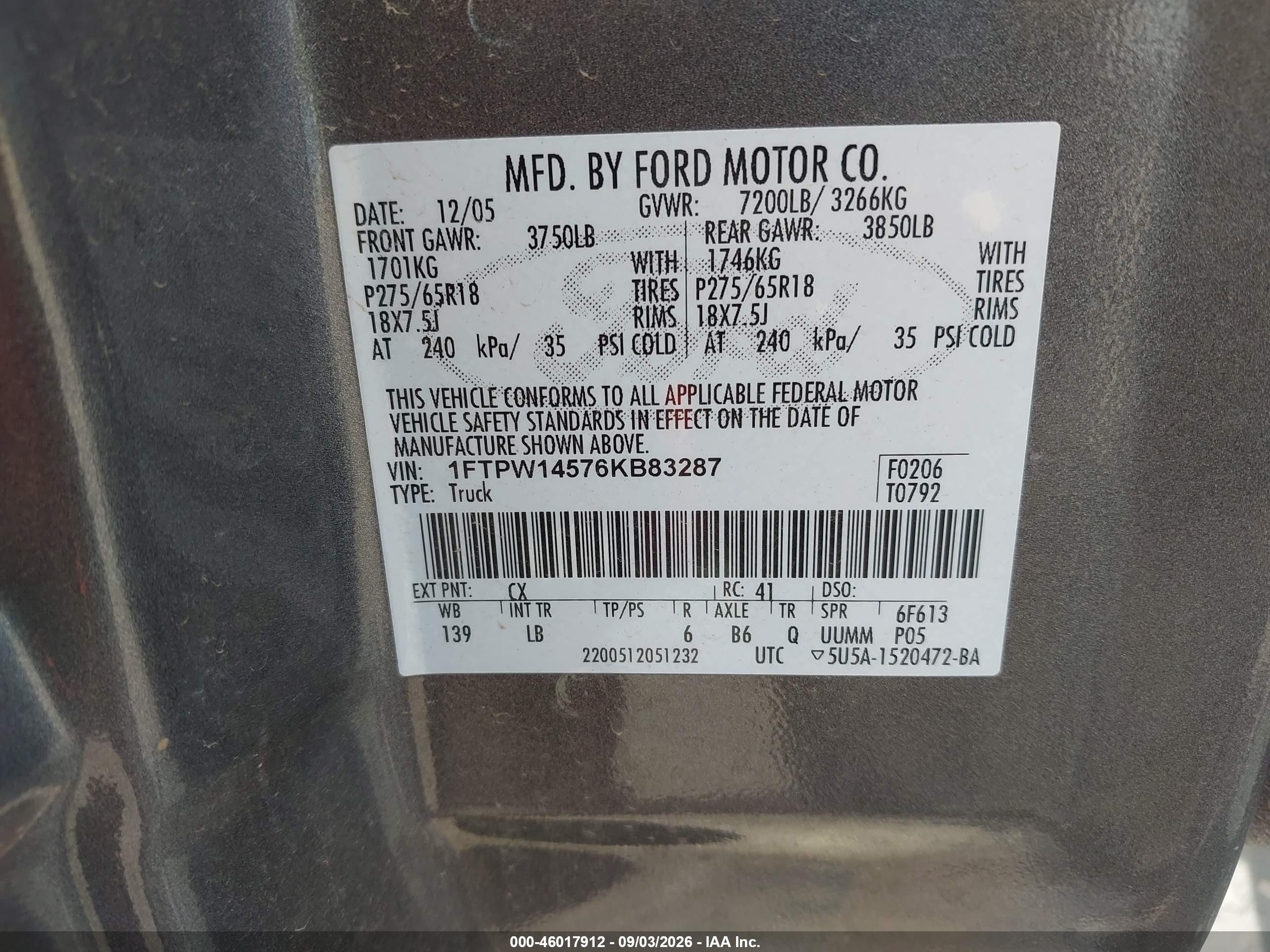 2006 Ford F-150 Fx4/lariat/xlt Gray vin: 1FTPW14576KB83287