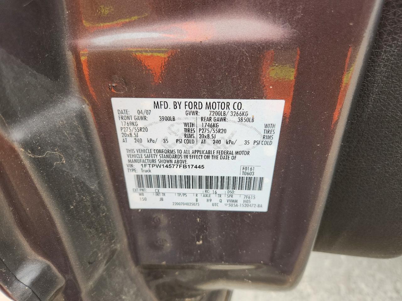 2007 Ford F150 Supercrew Gray vin: 1FTPW14577FB17445