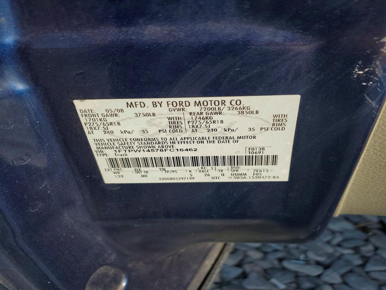 2008 Ford F150 Supercrew Синий vin: 1FTPW14578FC16462