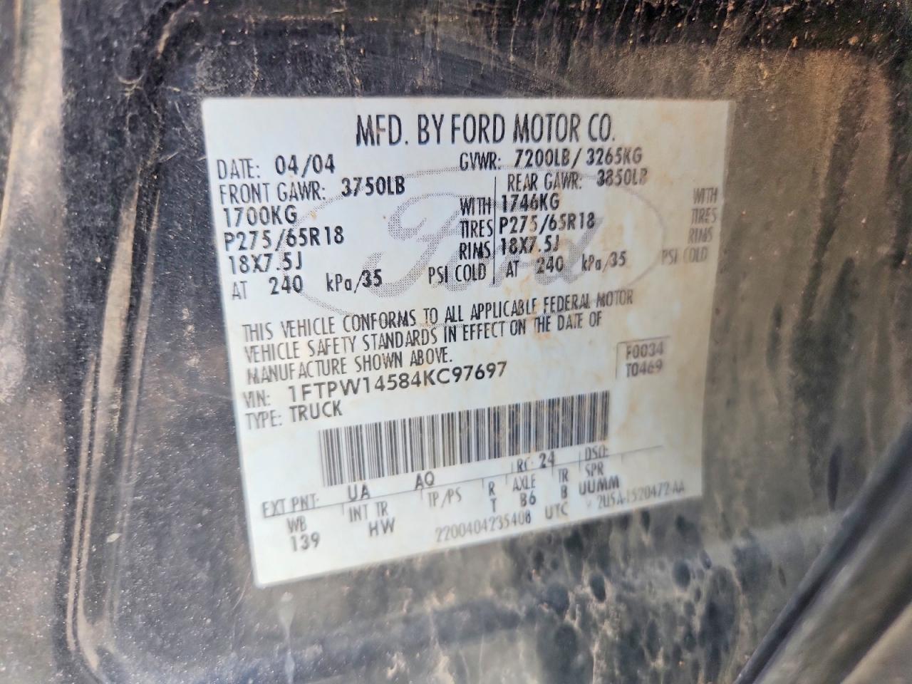 2004 Ford F150 Supercrew Черный vin: 1FTPW14584KC97697