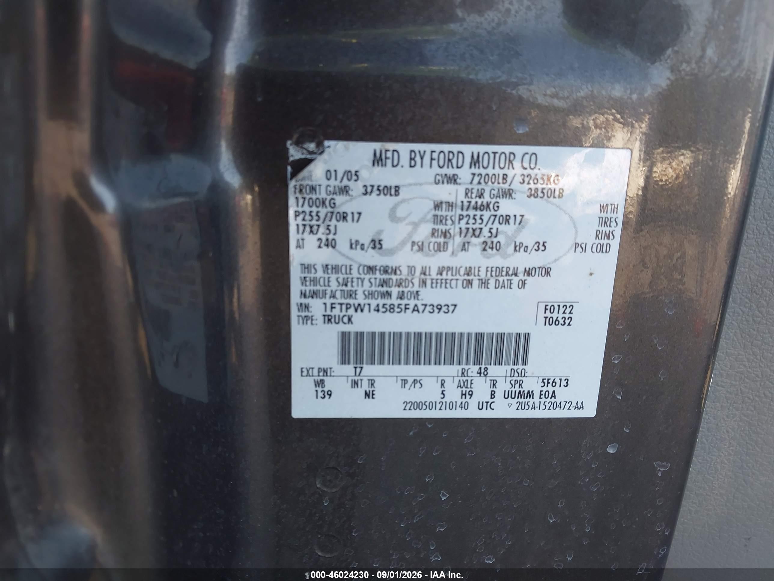 2005 Ford F-150 Fx4/lariat/xlt Gray vin: 1FTPW14585FA73937