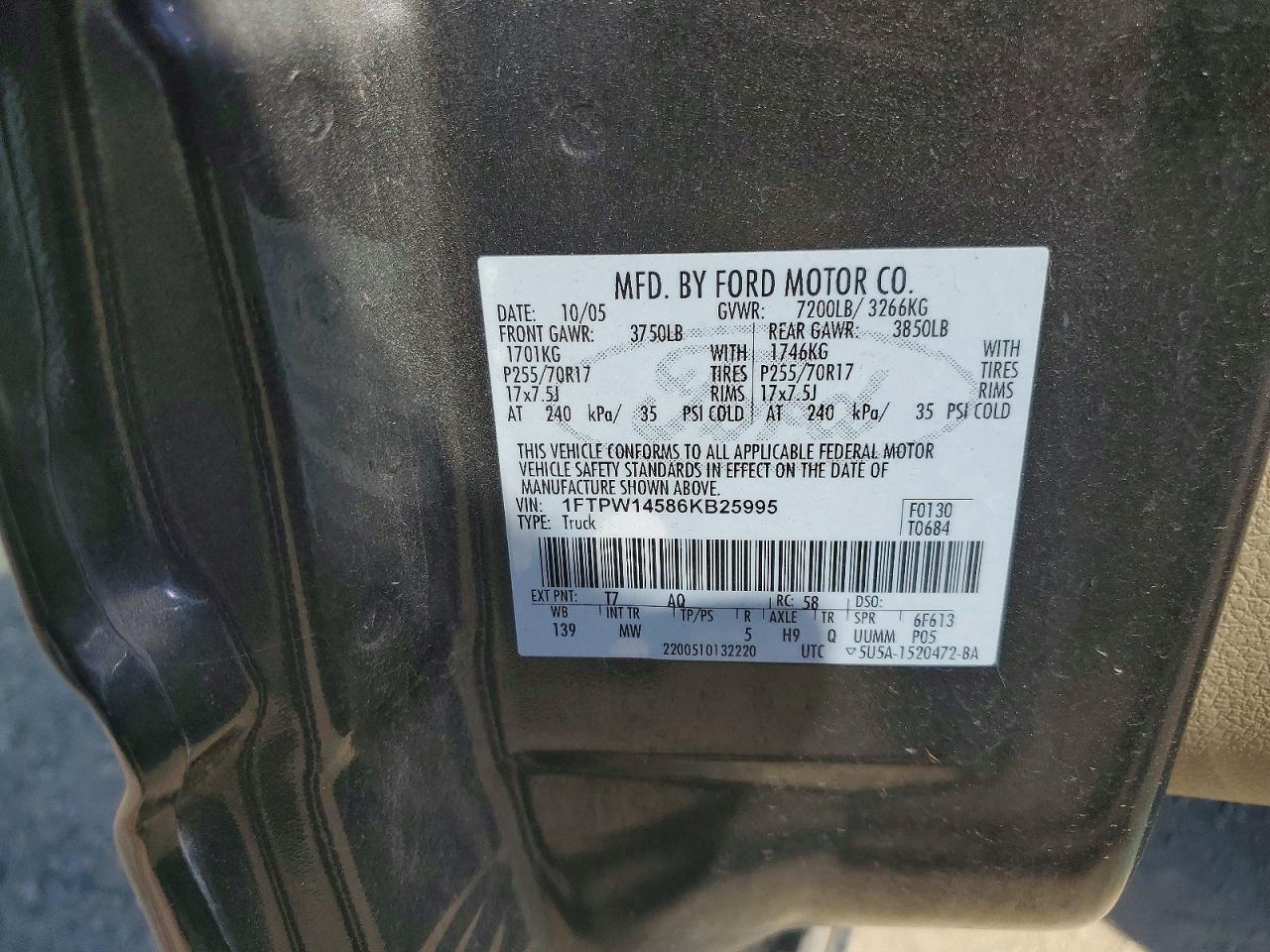 2006 Ford F150 Supercrew Brown vin: 1FTPW14586KB25995