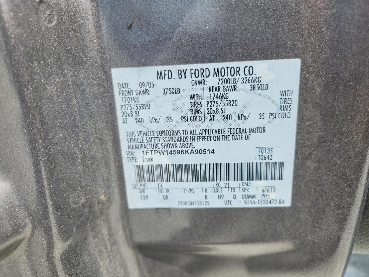 2006 Ford F150 Supercrew Gray vin: 1FTPW14596KA90514