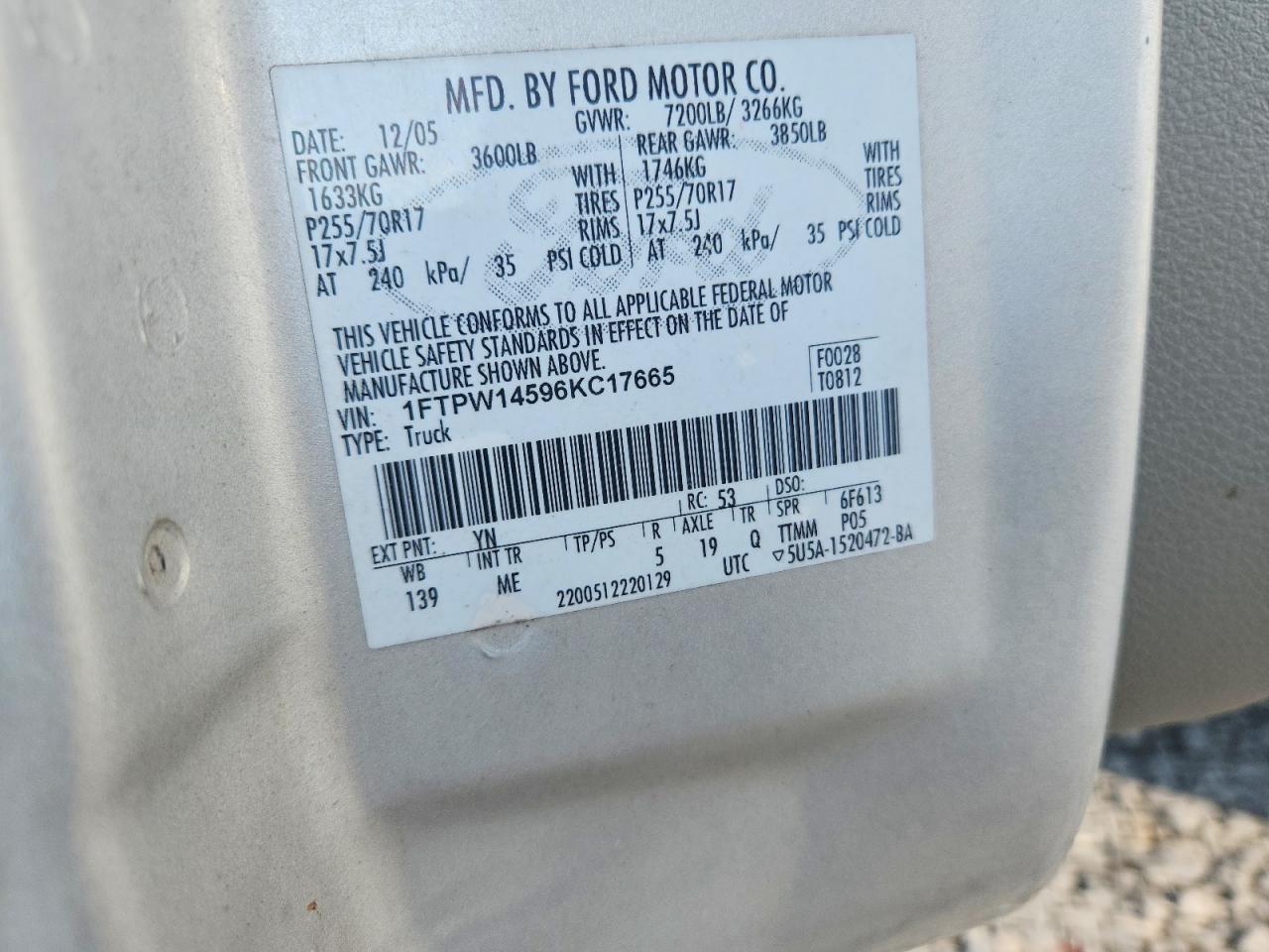 2006 Ford F150 Supercrew Silver vin: 1FTPW14596KC17665