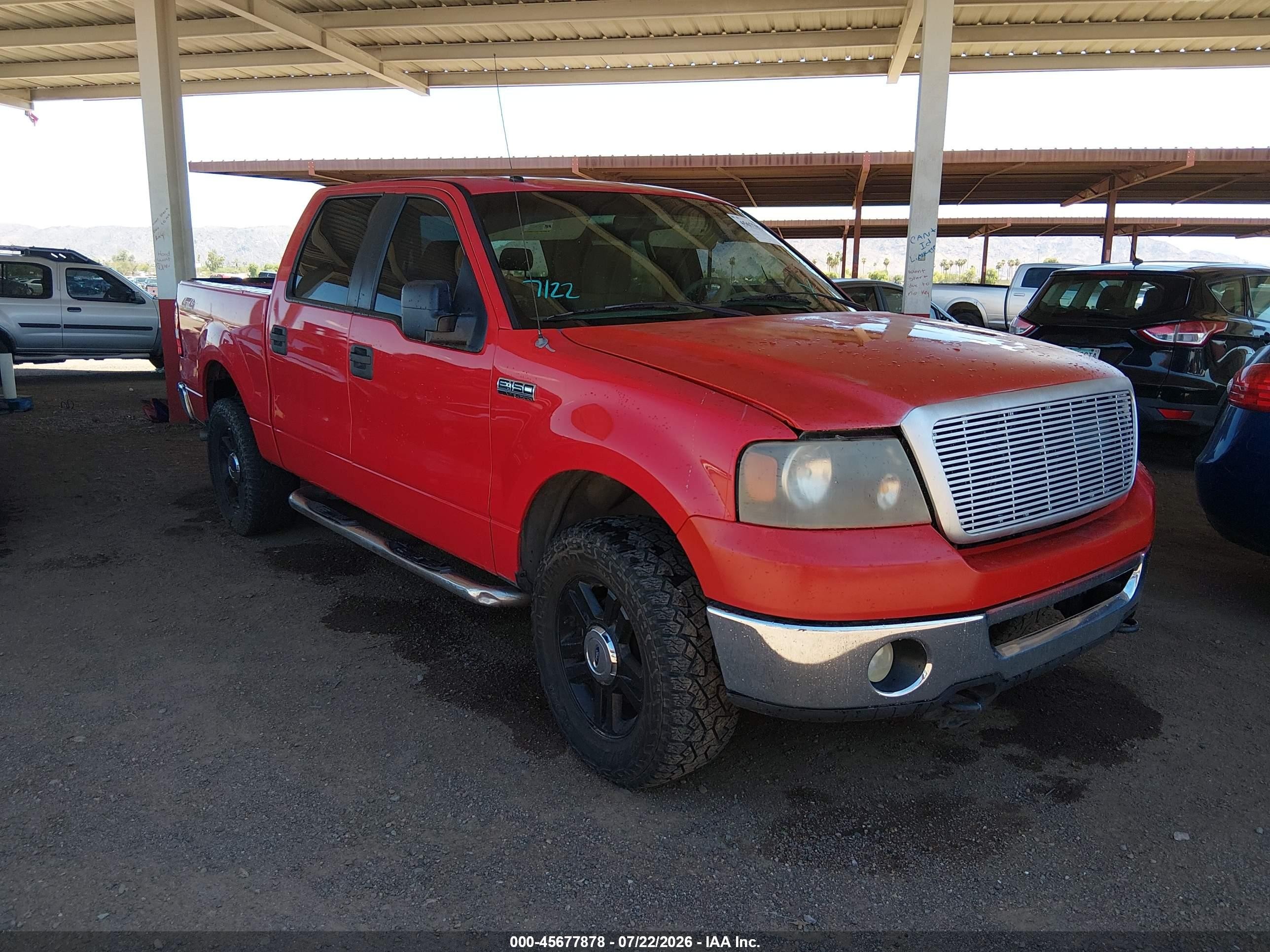 2007 Ford F-150 Fx4/lariat/xlt Red vin: 1FTPW14597KD23163