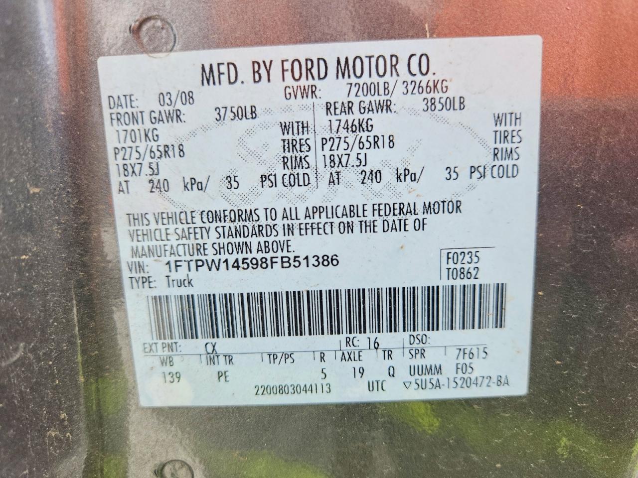 2008 Ford F150 Supercrew Gray vin: 1FTPW14598FB51386