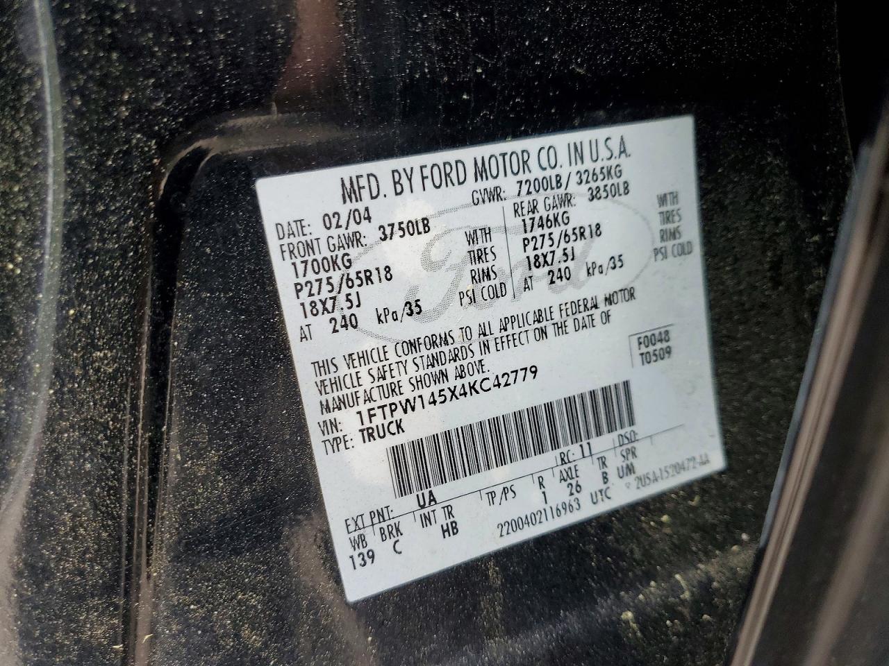 2004 Ford F150 Supercrew Black vin: 1FTPW145X4KC42779