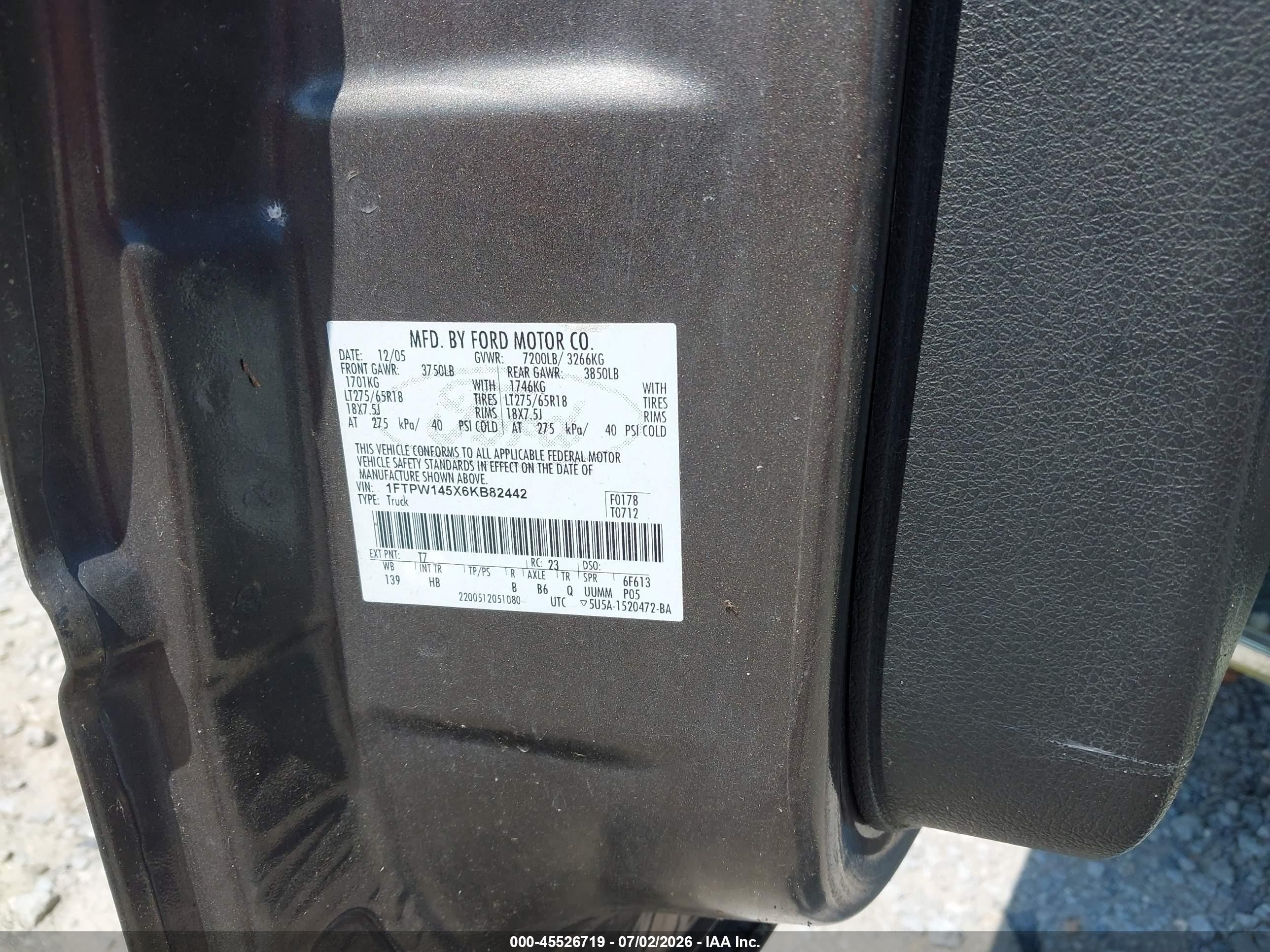 2006 Ford F-150 Fx4/lariat/xlt Gray vin: 1FTPW145X6KB82442