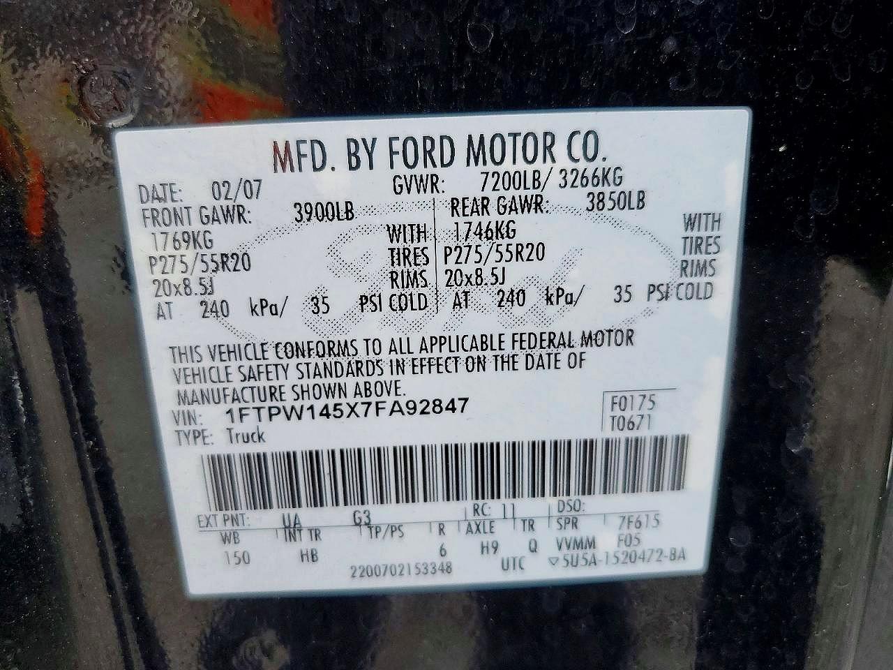 2007 Ford F150 Supercrew Black vin: 1FTPW145X7FA92847
