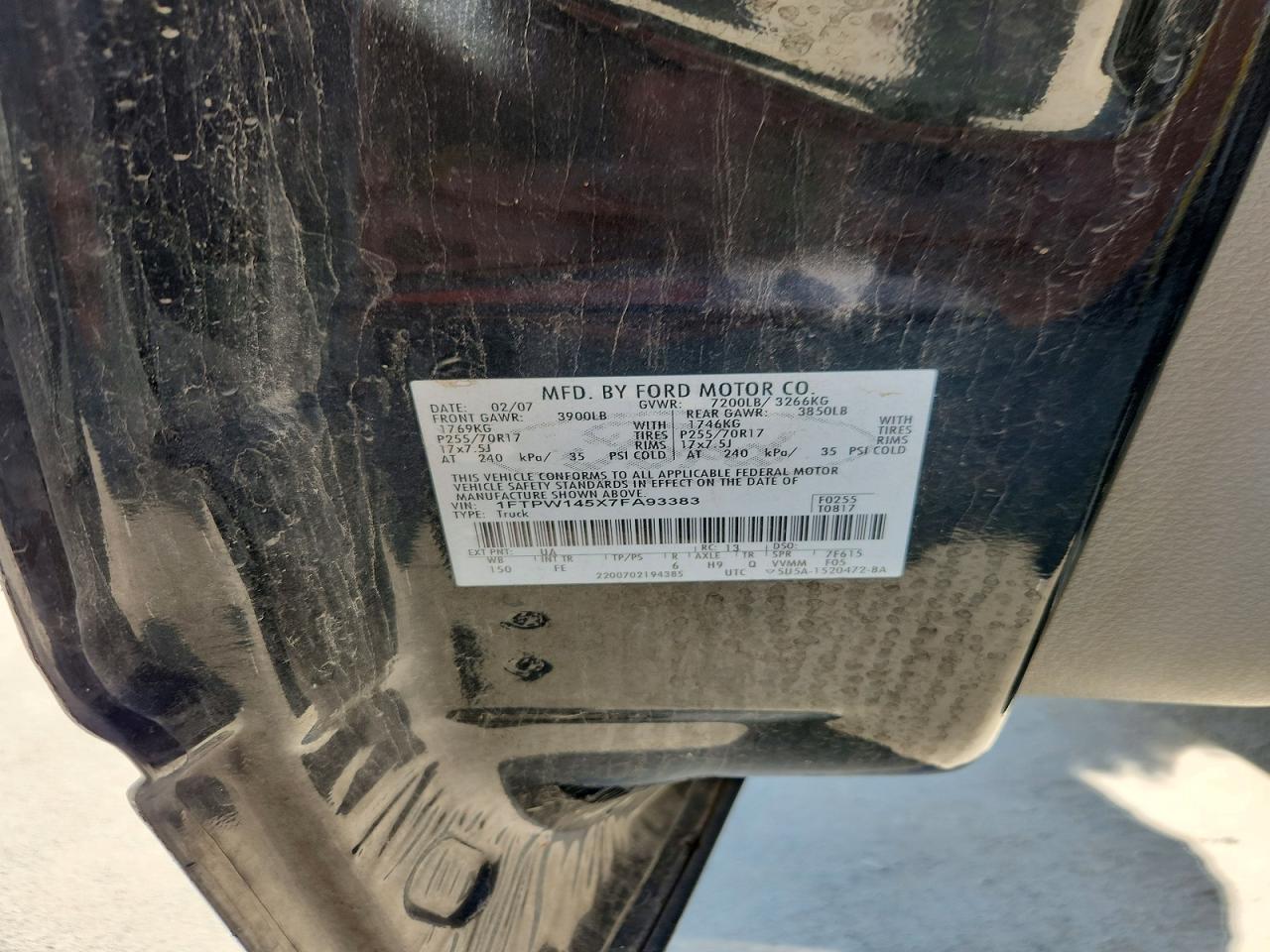 2007 Ford F150 Supercrew Black vin: 1FTPW145X7FA93383
