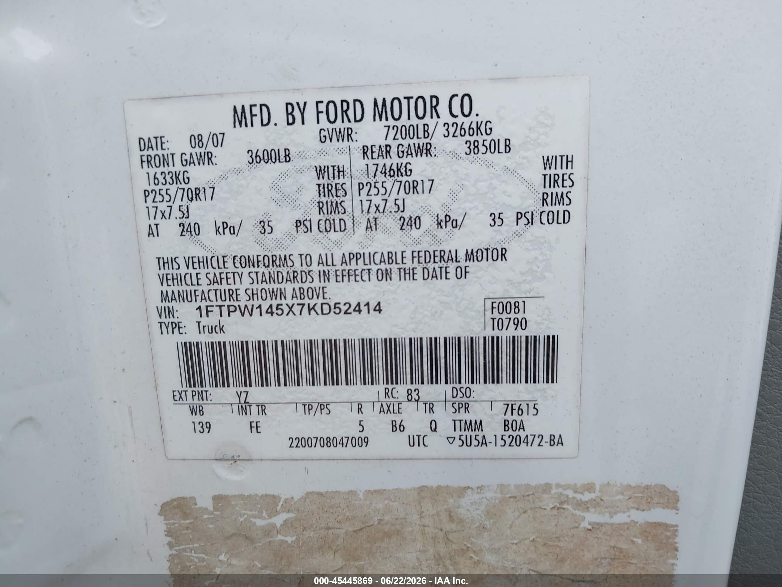 2007 Ford F150 Supercrew Белый vin: 1FTPW145X7KD52414