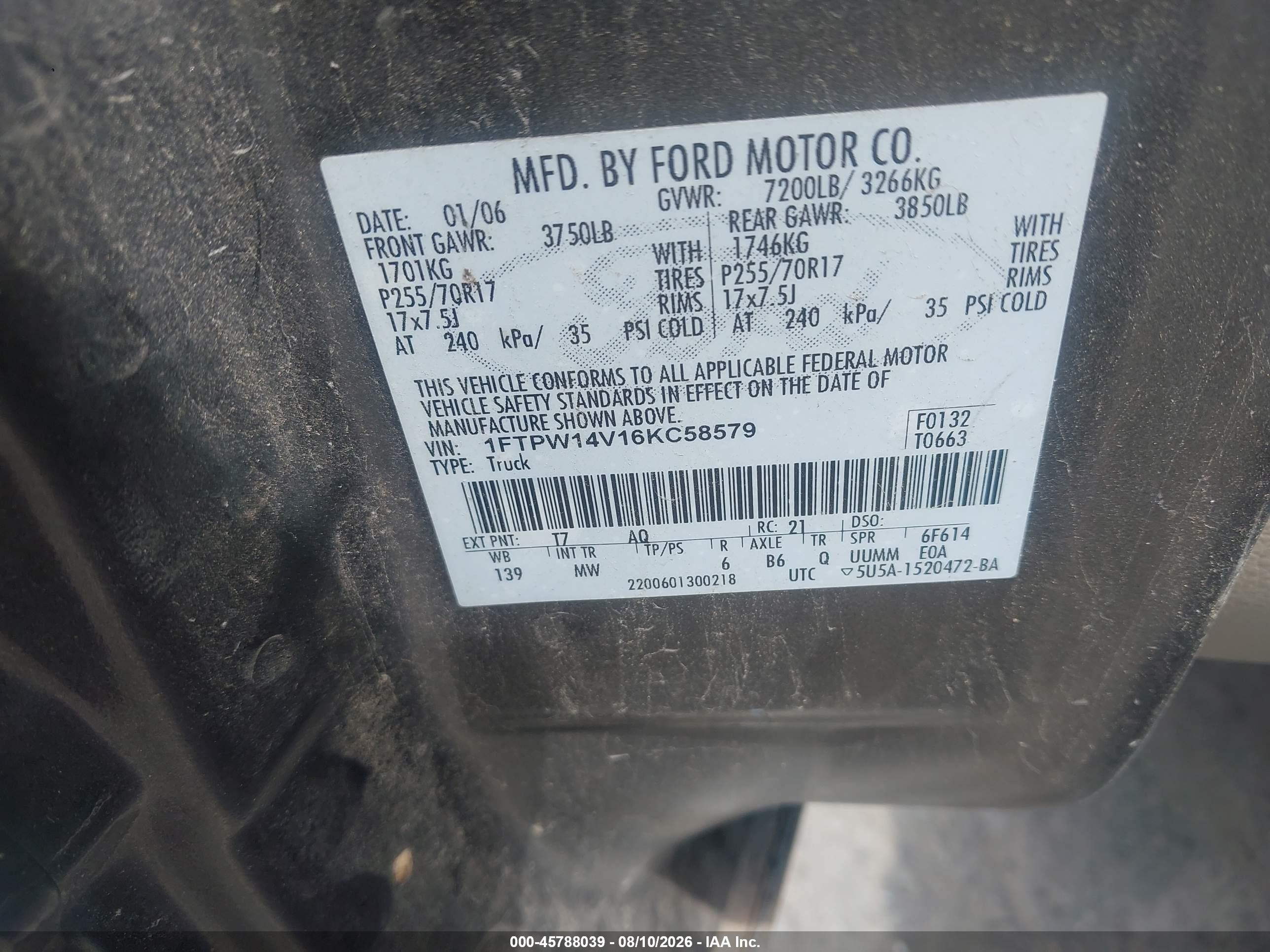 2006 Ford F-150 Fx4/lariat/xlt Brown vin: 1FTPW14V16KC58579
