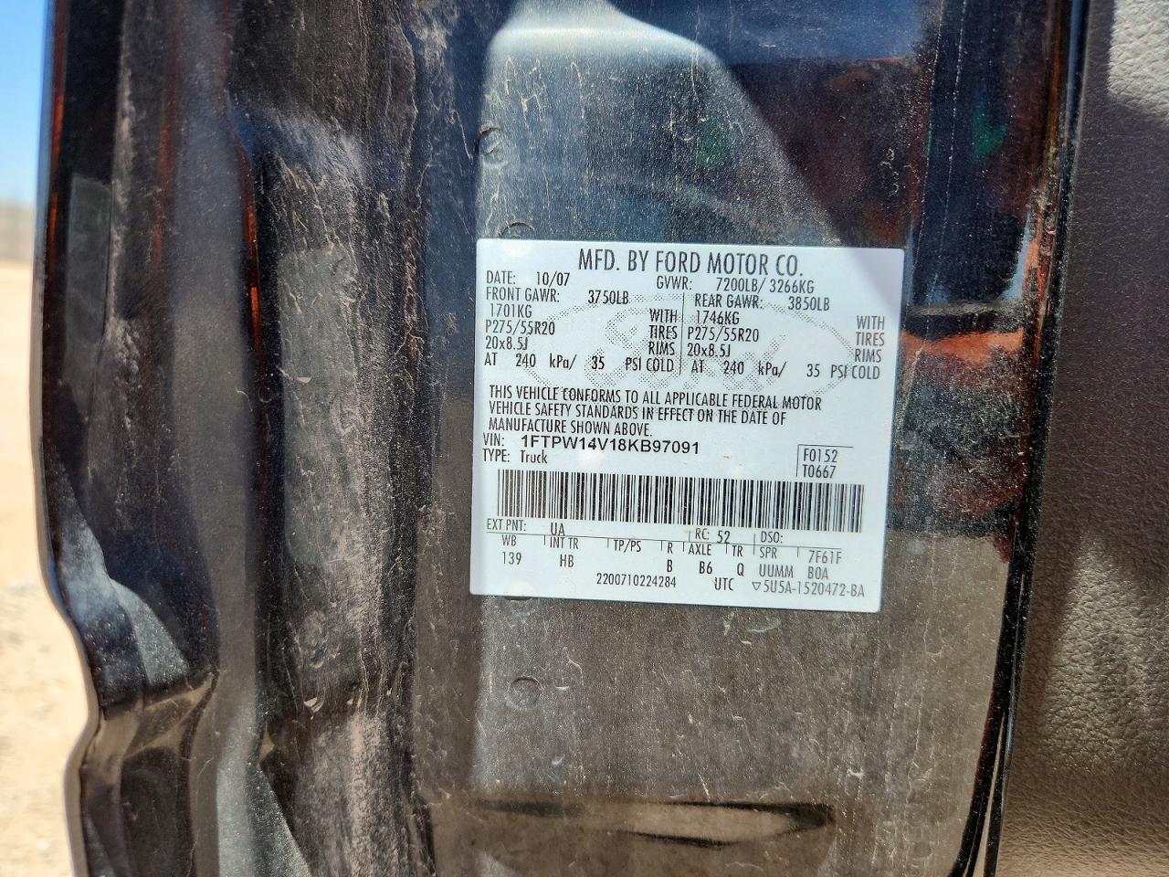 2008 Ford F150 Supercrew Black vin: 1FTPW14V18KB97091