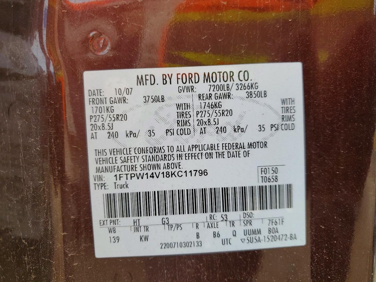 2008 Ford F150 Supercrew Brown vin: 1FTPW14V18KC11796