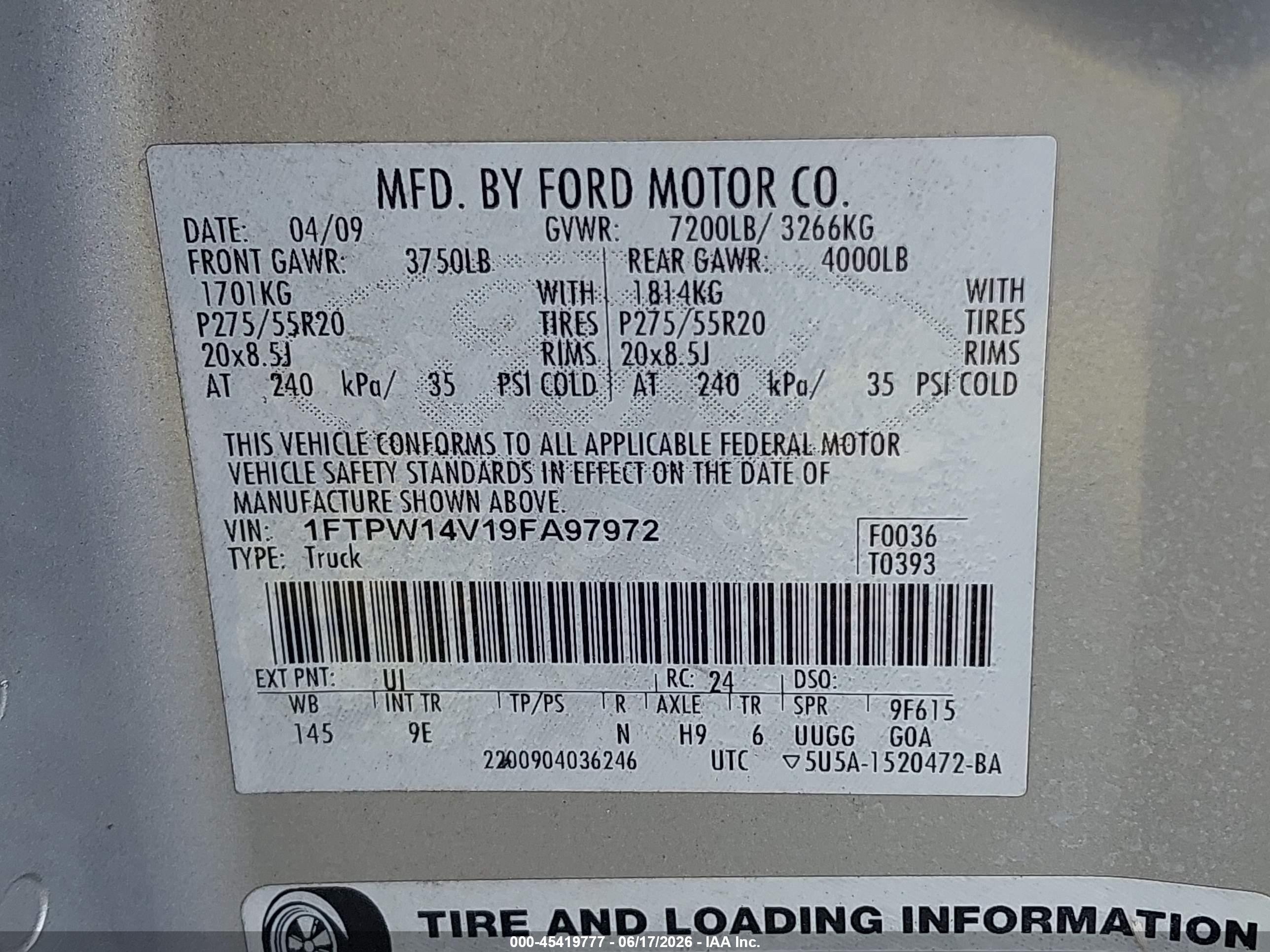 2009 Ford F-150 Silver vin: 1FTPW14V19FA97972