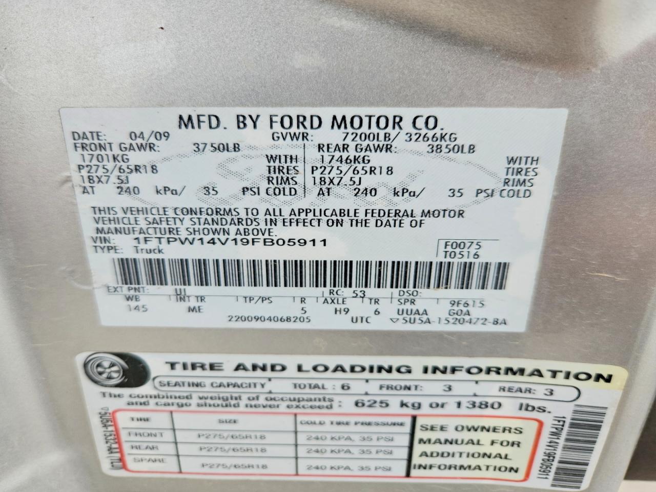 2009 Ford F150 Supercrew Silver vin: 1FTPW14V19FB05911