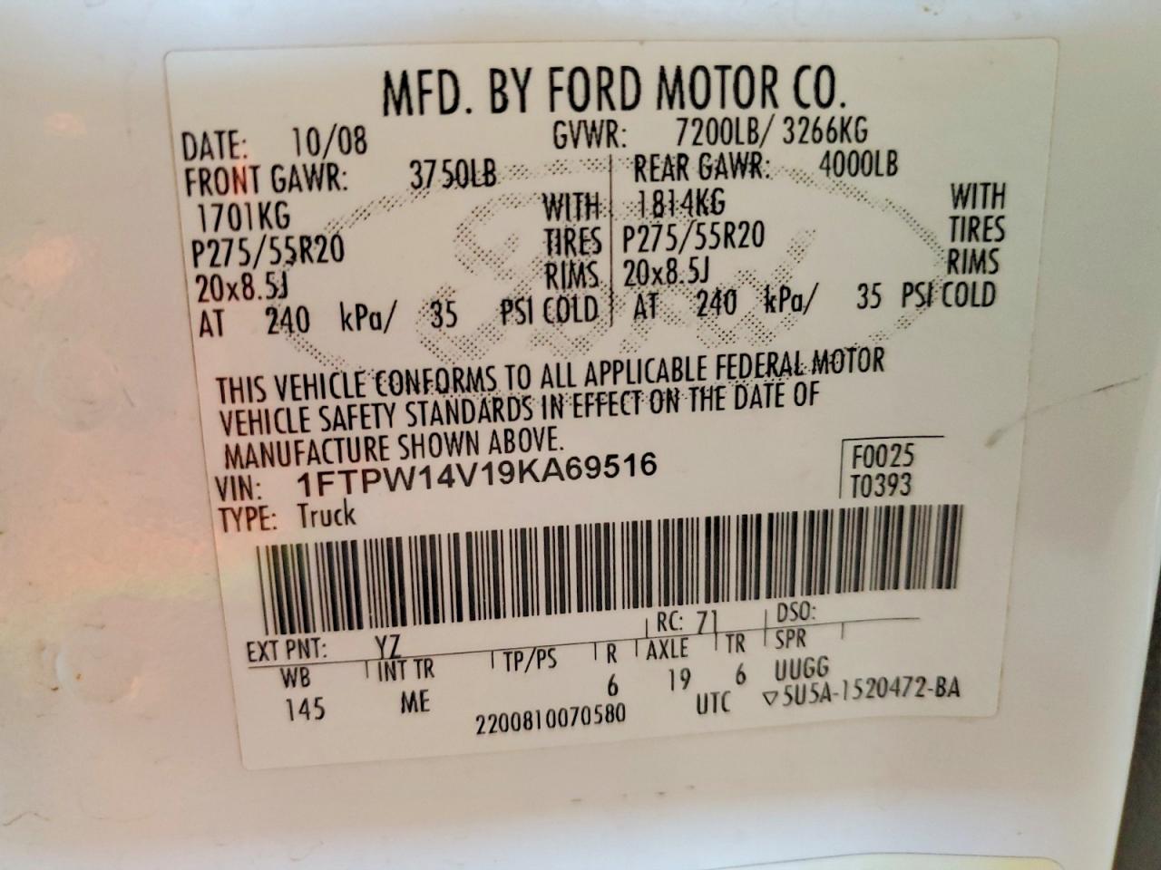 2009 Ford F150 Supercrew Белый vin: 1FTPW14V19KA69516