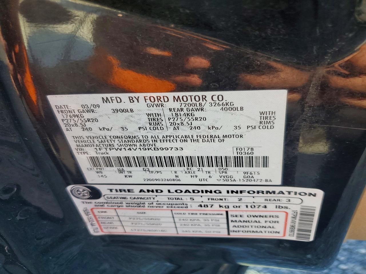 2009 Ford F150 Supercrew Black vin: 1FTPW14V19KB99733