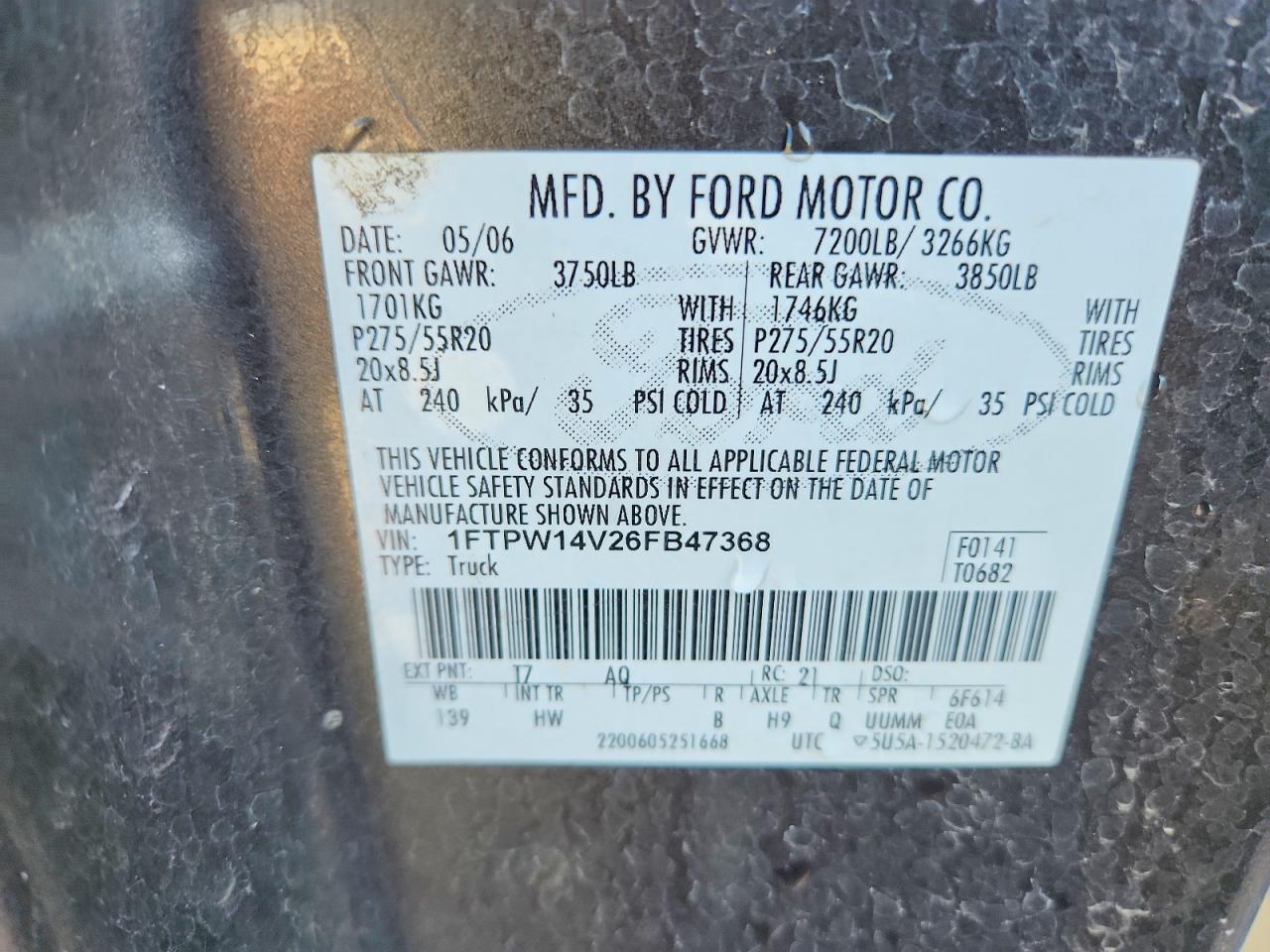 2006 Ford F150 Supercrew Brown vin: 1FTPW14V26FB47368