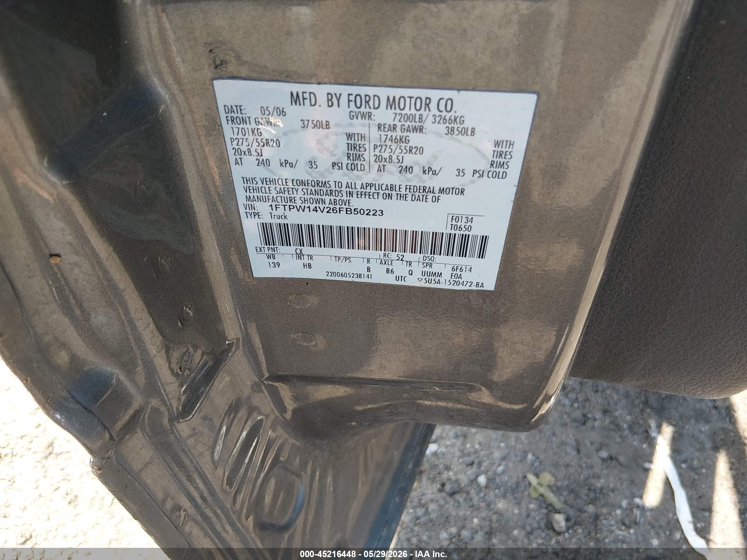 2006 Ford F-150 Fx4/lariat/xlt Gray vin: 1FTPW14V26FB50223