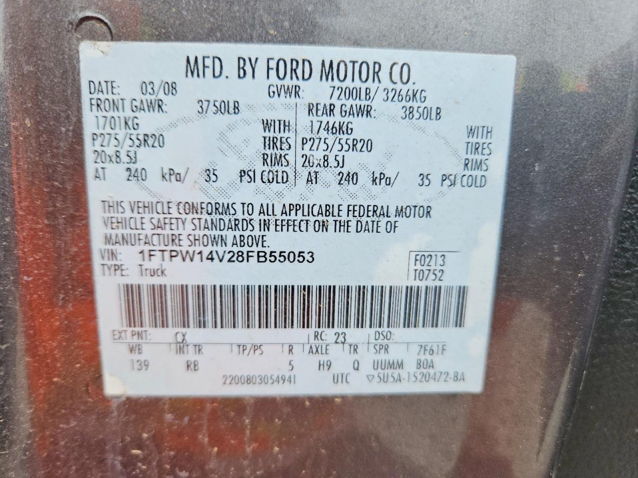 2008 Ford F150 Supercrew Gray vin: 1FTPW14V28FB55053