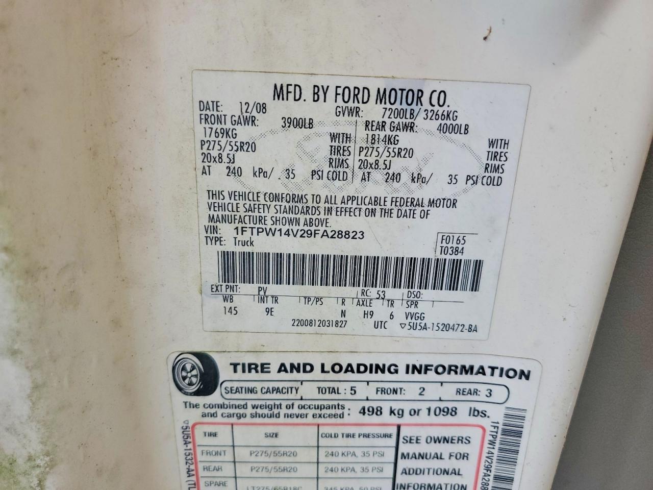 2009 Ford F150 Supercrew White vin: 1FTPW14V29FA28823