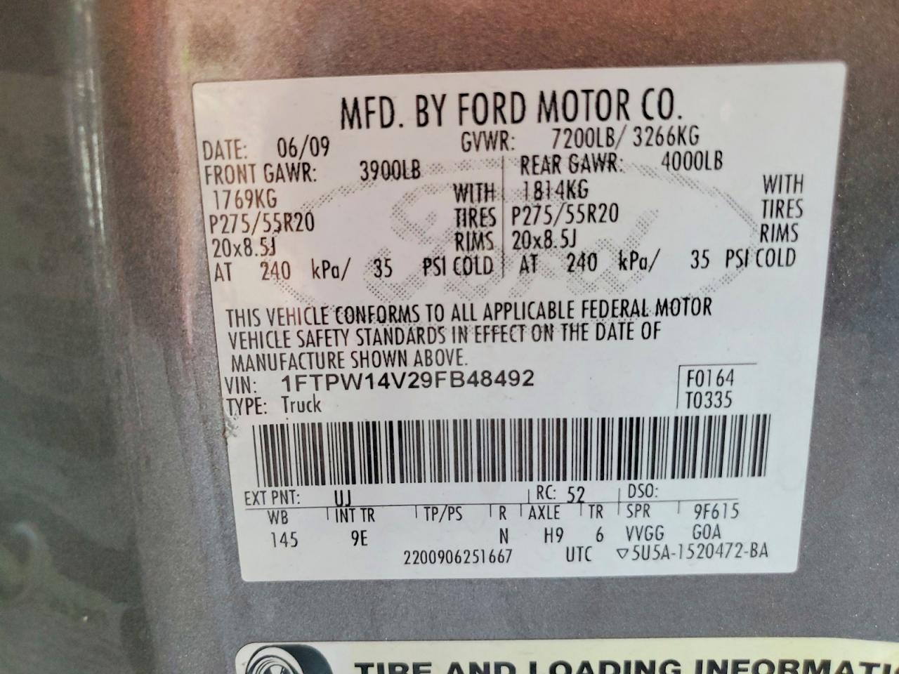 2009 Ford F150 Supercrew Gray vin: 1FTPW14V29FB48492