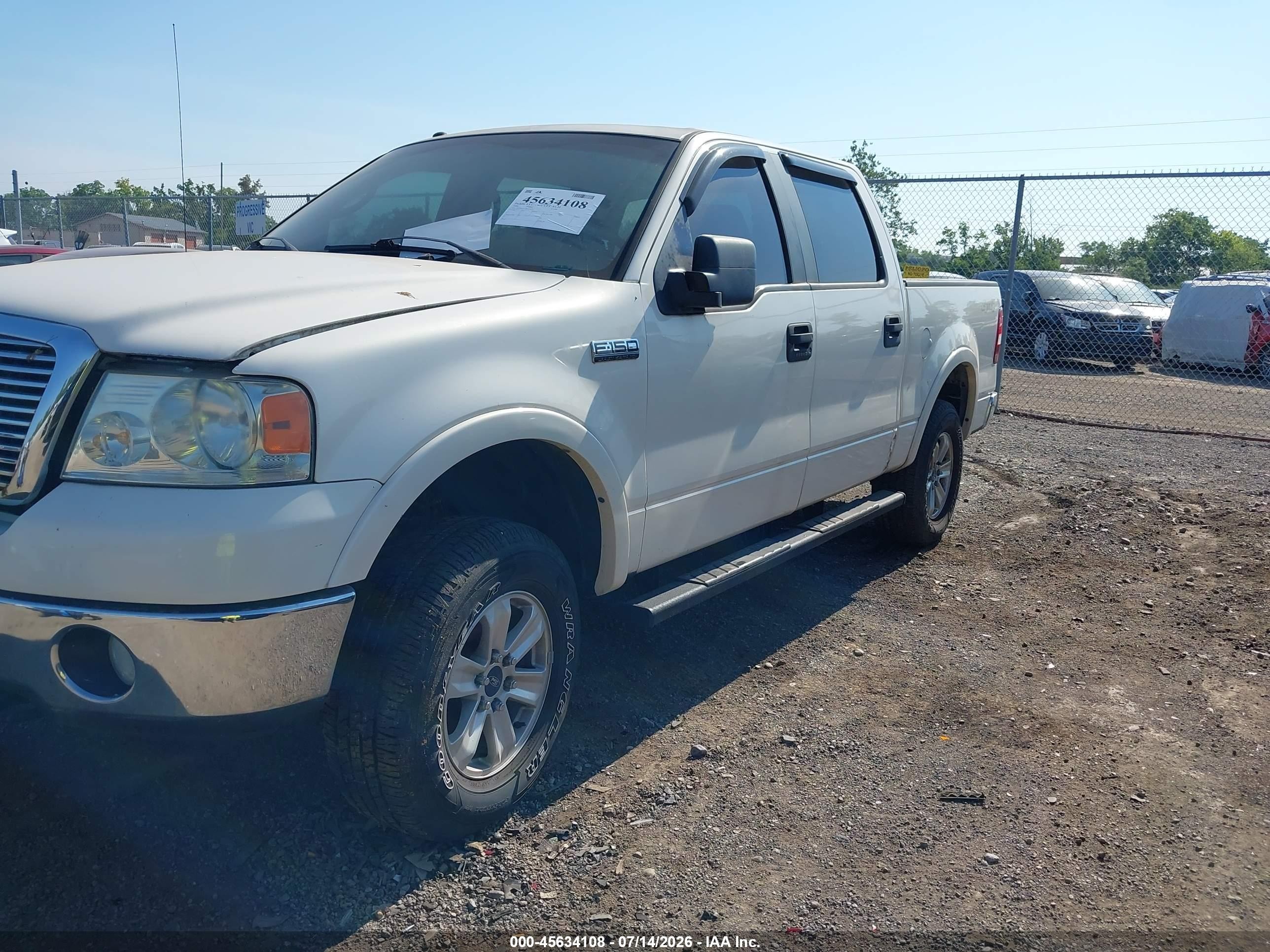 2008 Ford F-150 Lariat White vin: 1FTPW14V38FA50070