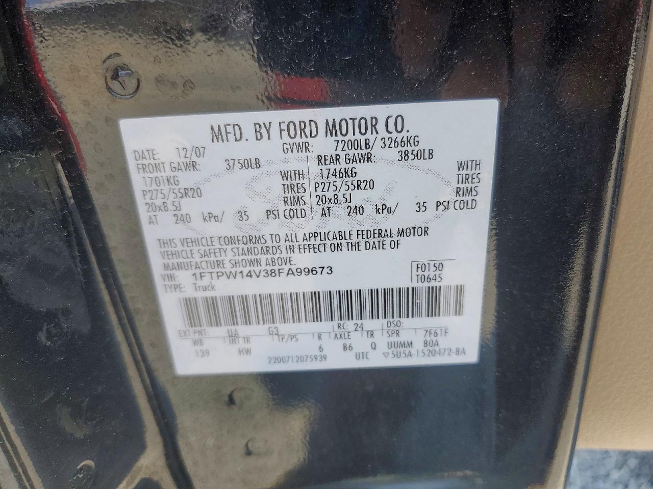 2008 Ford F150 Supercrew Black vin: 1FTPW14V38FA99673