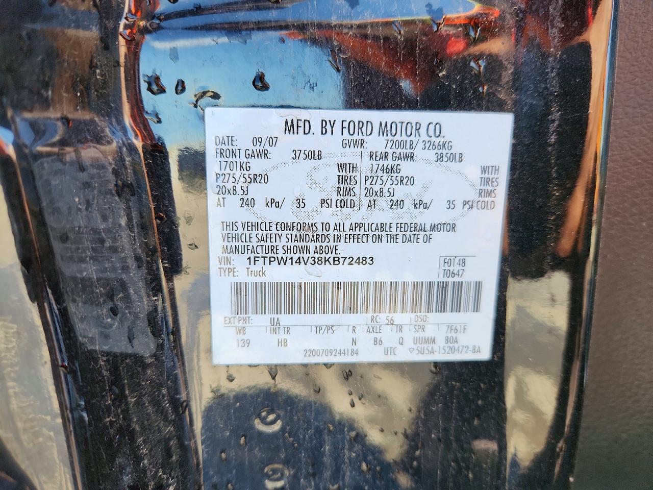 2008 Ford F150 Supercrew Black vin: 1FTPW14V38KB72483