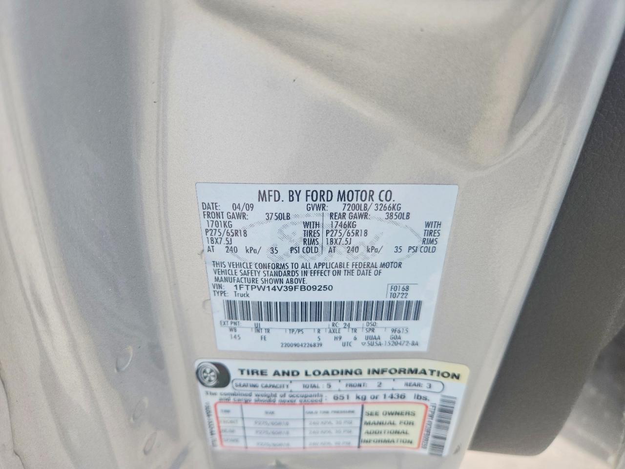 2009 Ford F150 Supercrew Silver vin: 1FTPW14V39FB09250