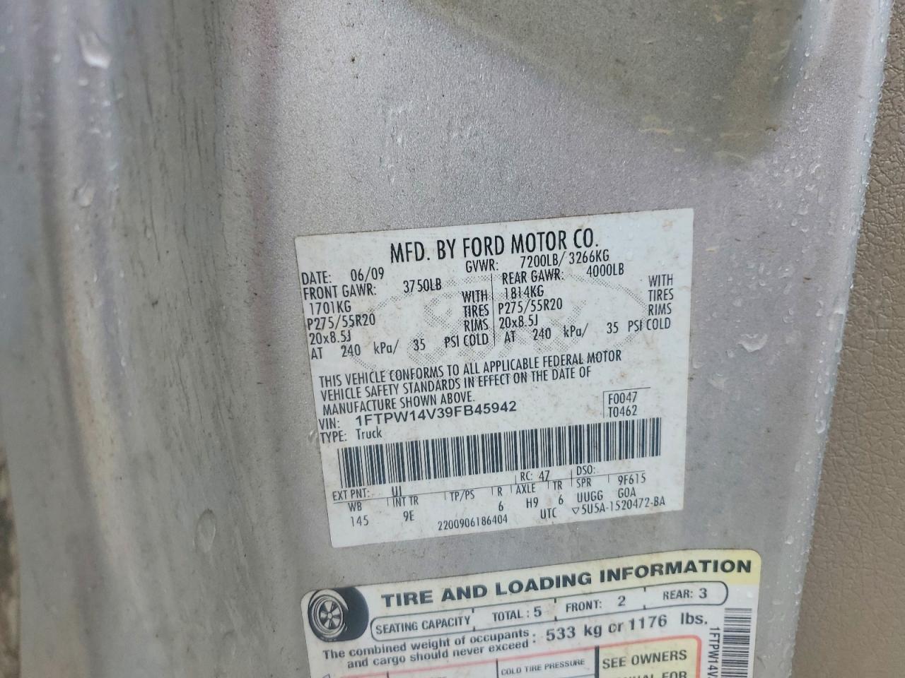 2009 Ford F150 Supercrew Silver vin: 1FTPW14V39FB45942